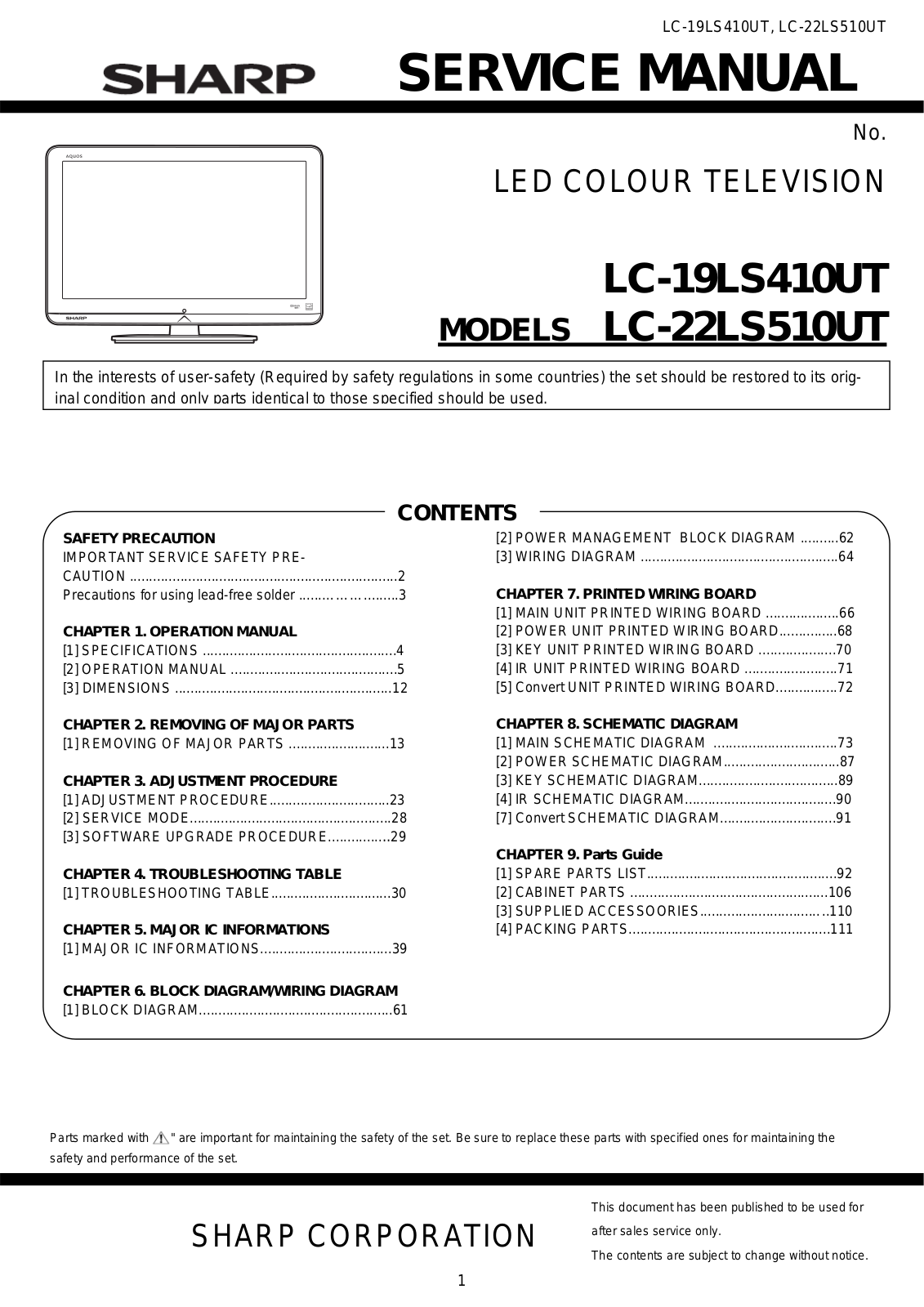 Sharp LC-19LS410UT, LC-22LS510UT Schematic