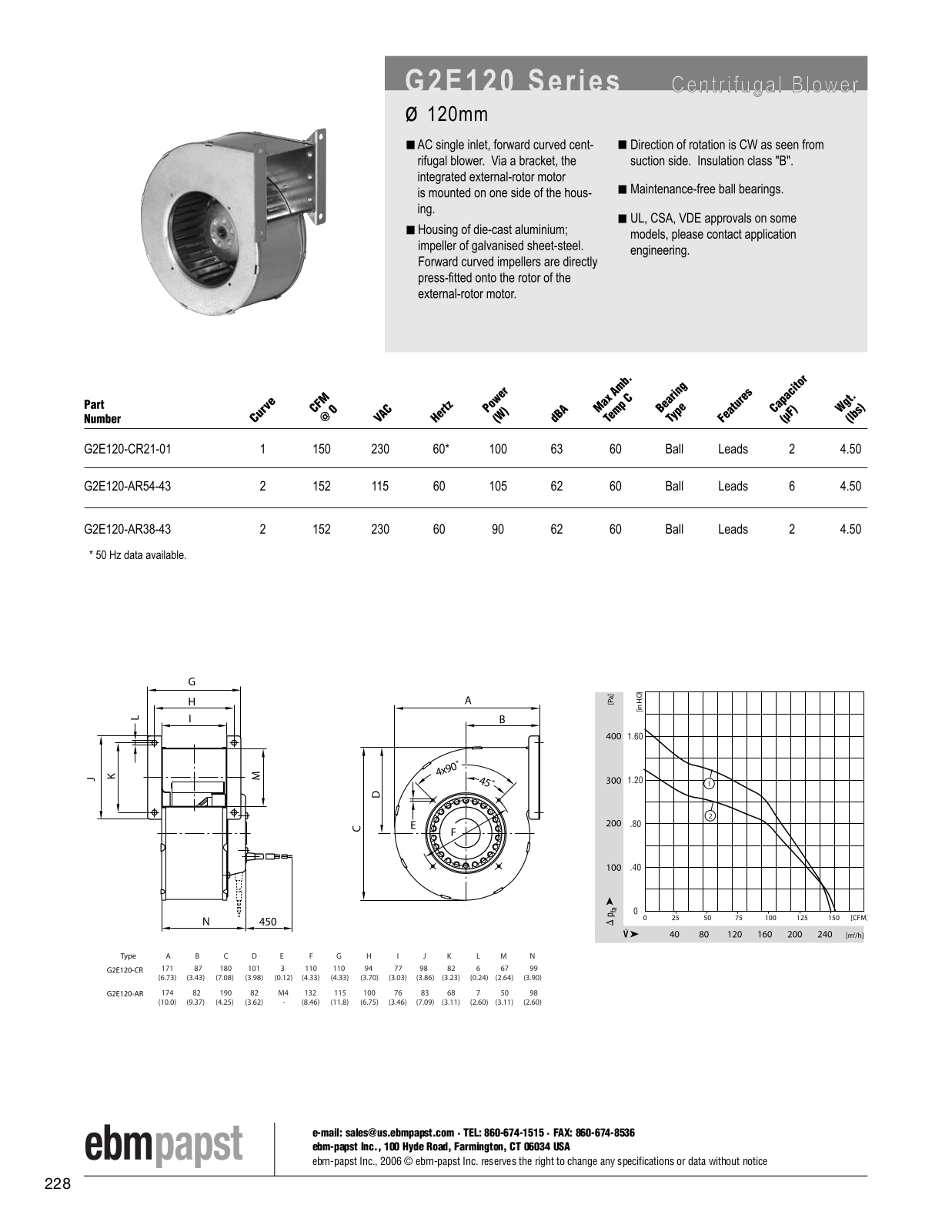 ebm-papst Centrifugal Blower Series G2E120 Catalog Page