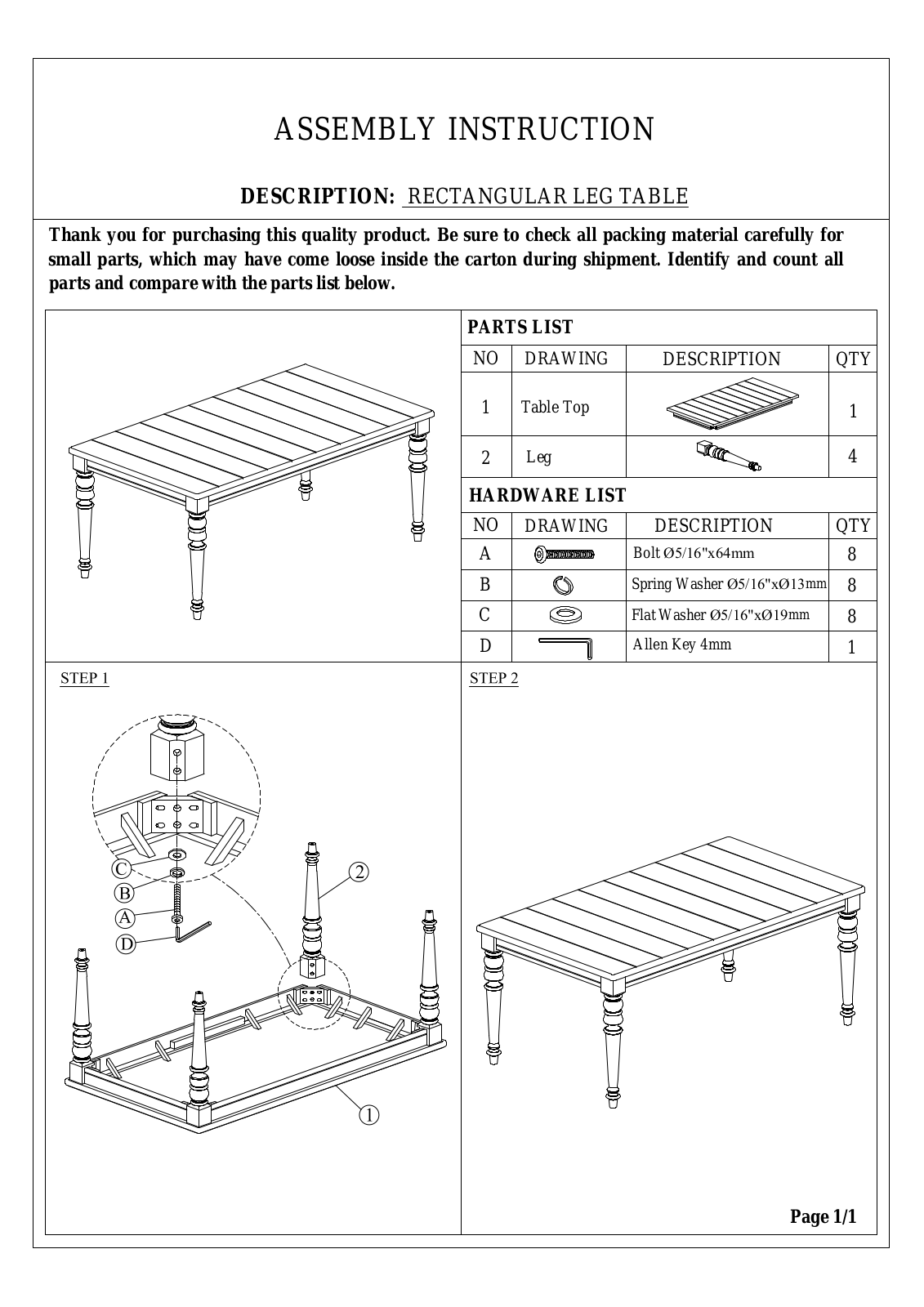 Greyleigh™ W002018664 Installation & Assembly (Table) - ManualMachine.com