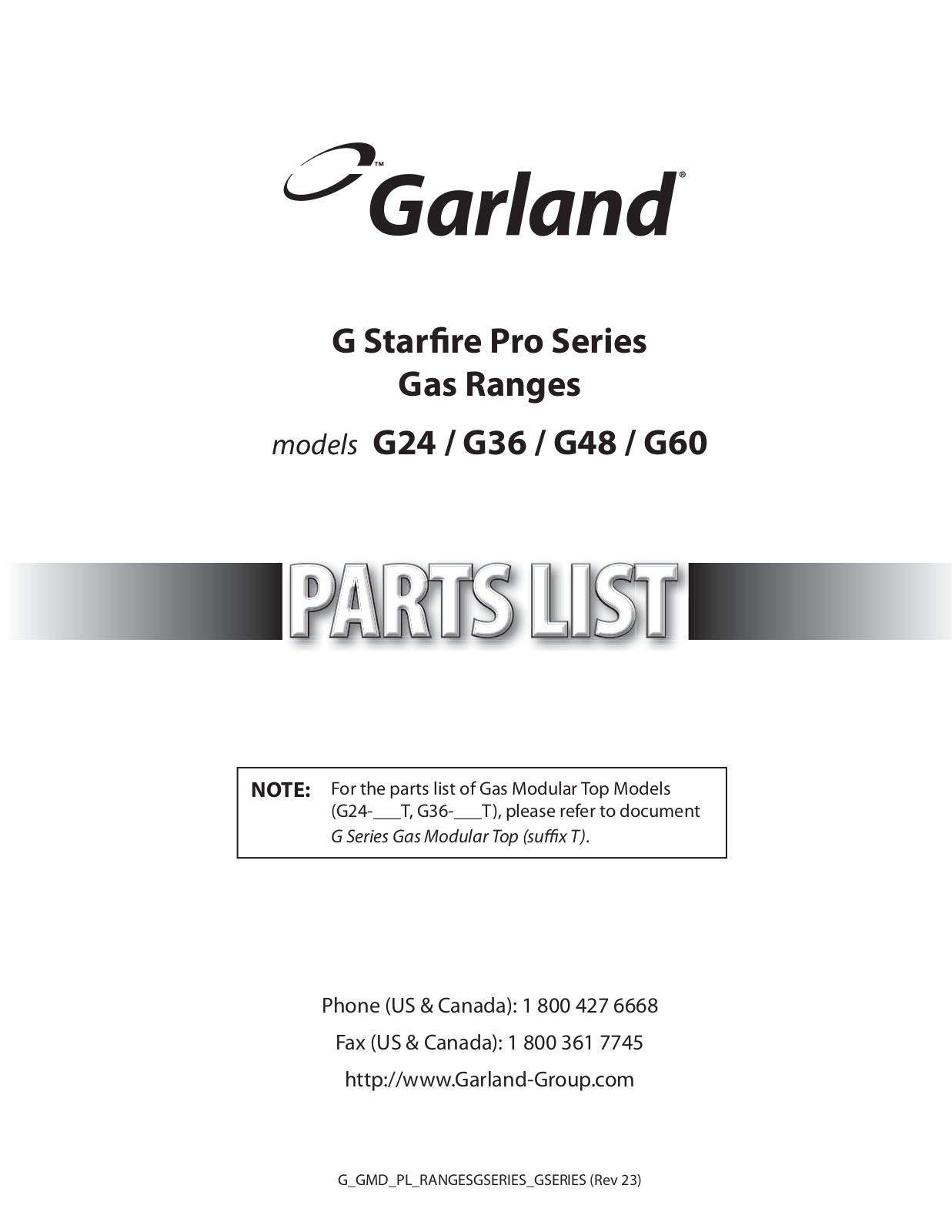 Garland G24 Parts List