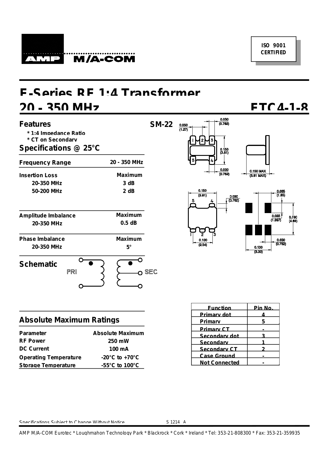 Datasheet ETC4-1-8 Datasheet (MACOM) - ManualMachine.com