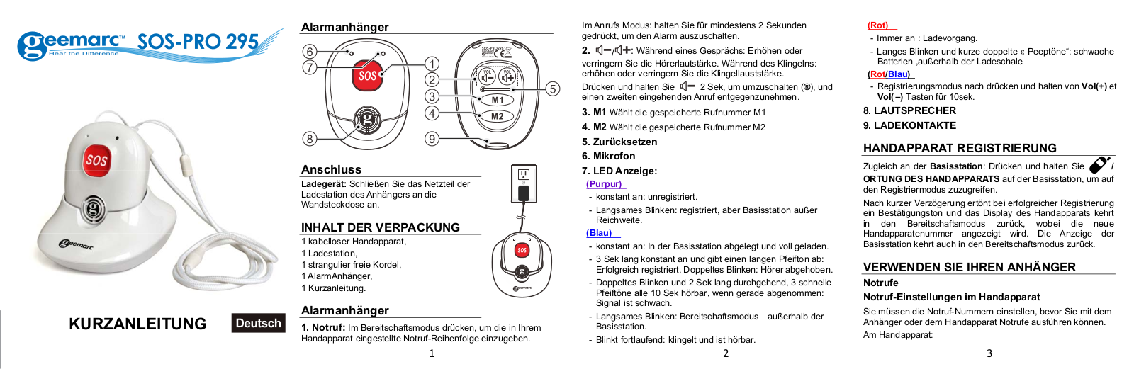 Geemarc SOS-PRO 295 operation manual