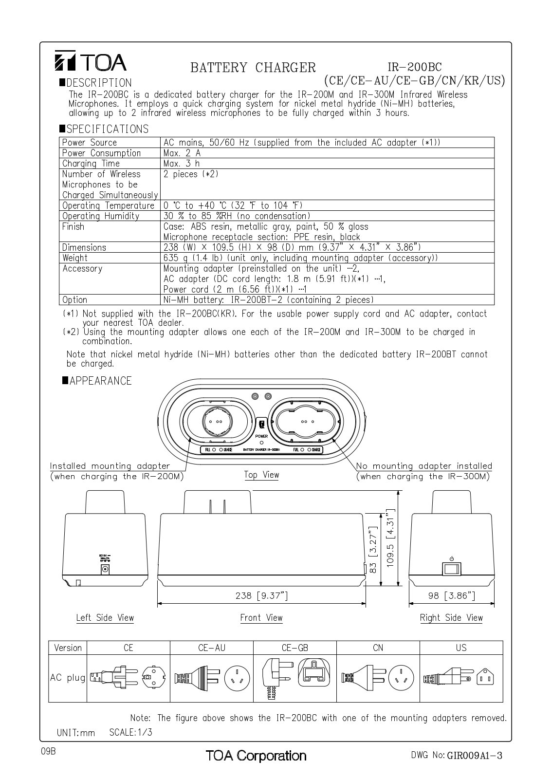 TOA IR-200BC US User Manual