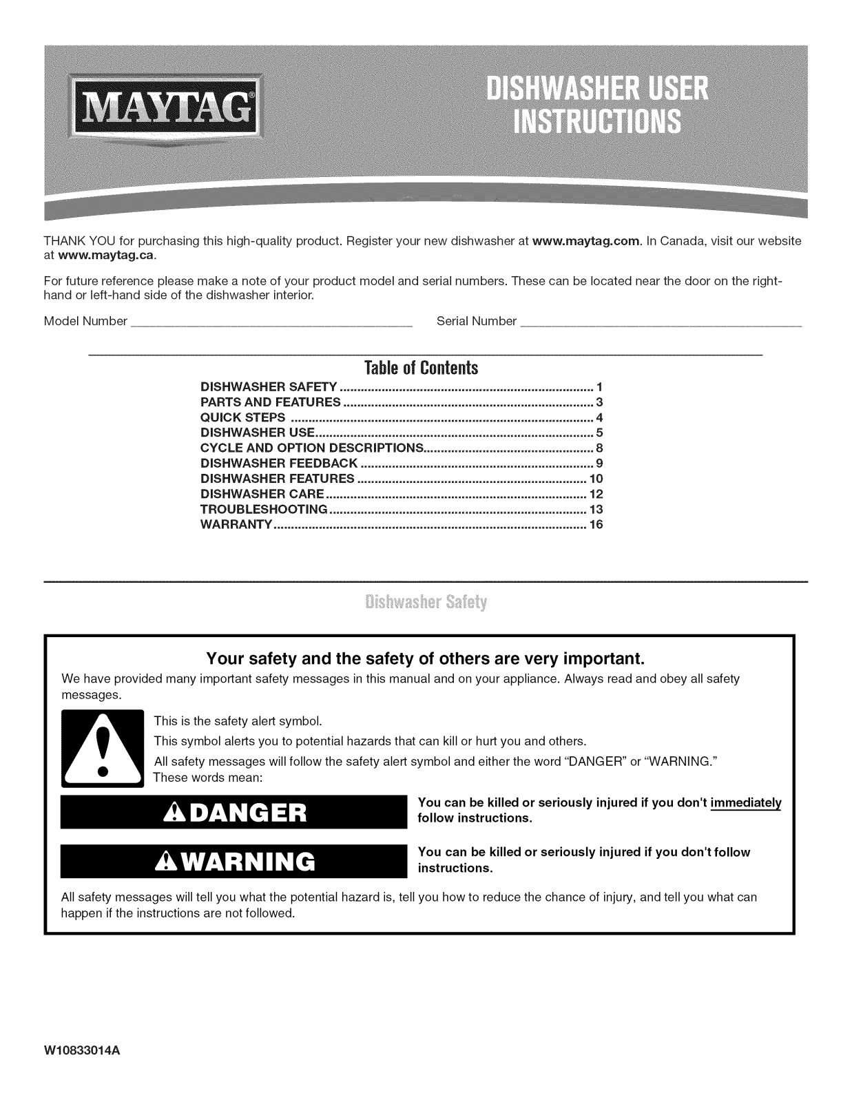 Maytag MDB8959SFZ4, MDB8959SFZ0, MDB8959SFH0, MDB8959SFE4, MDB8959SFE3 Owner’s Manual