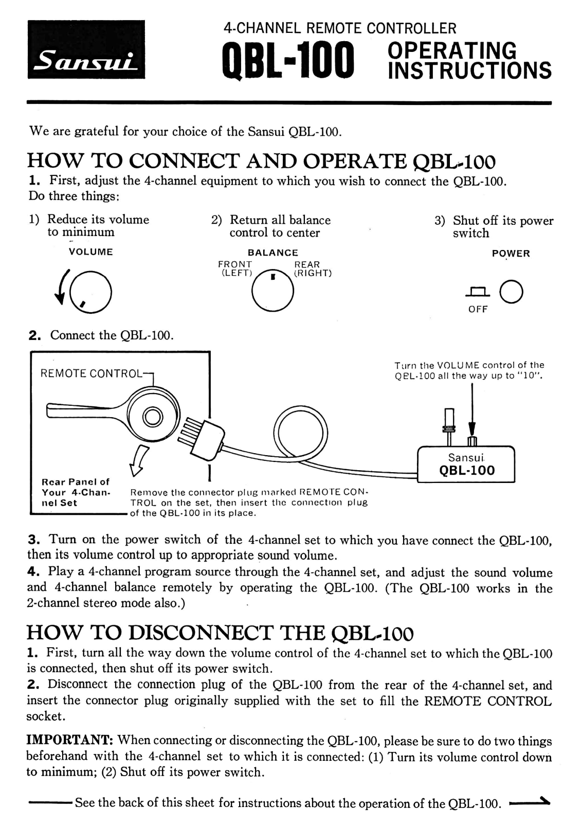 Sansui QBL-100 Owners Manual