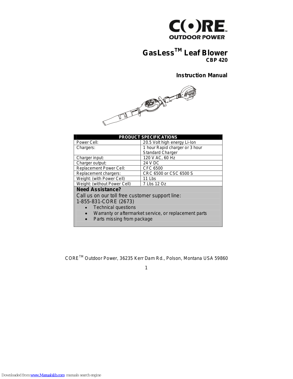 Core GasLess CBP 420 Instruction Manual