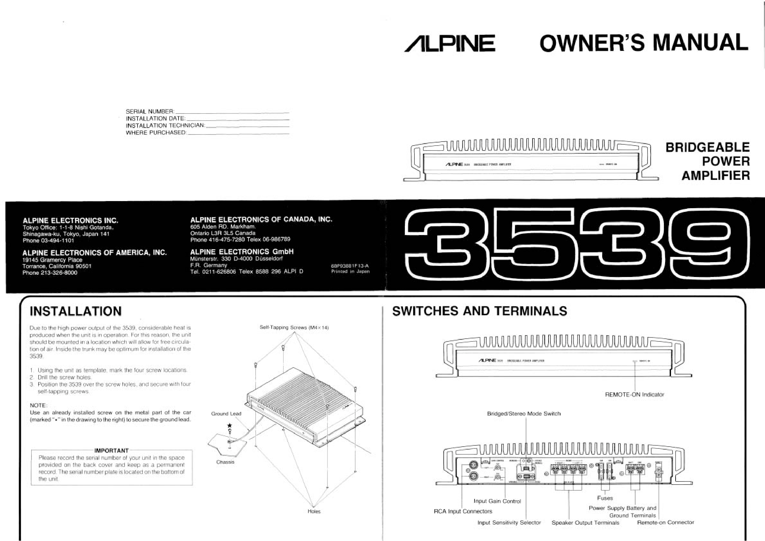 Alpine 3539 User Manual