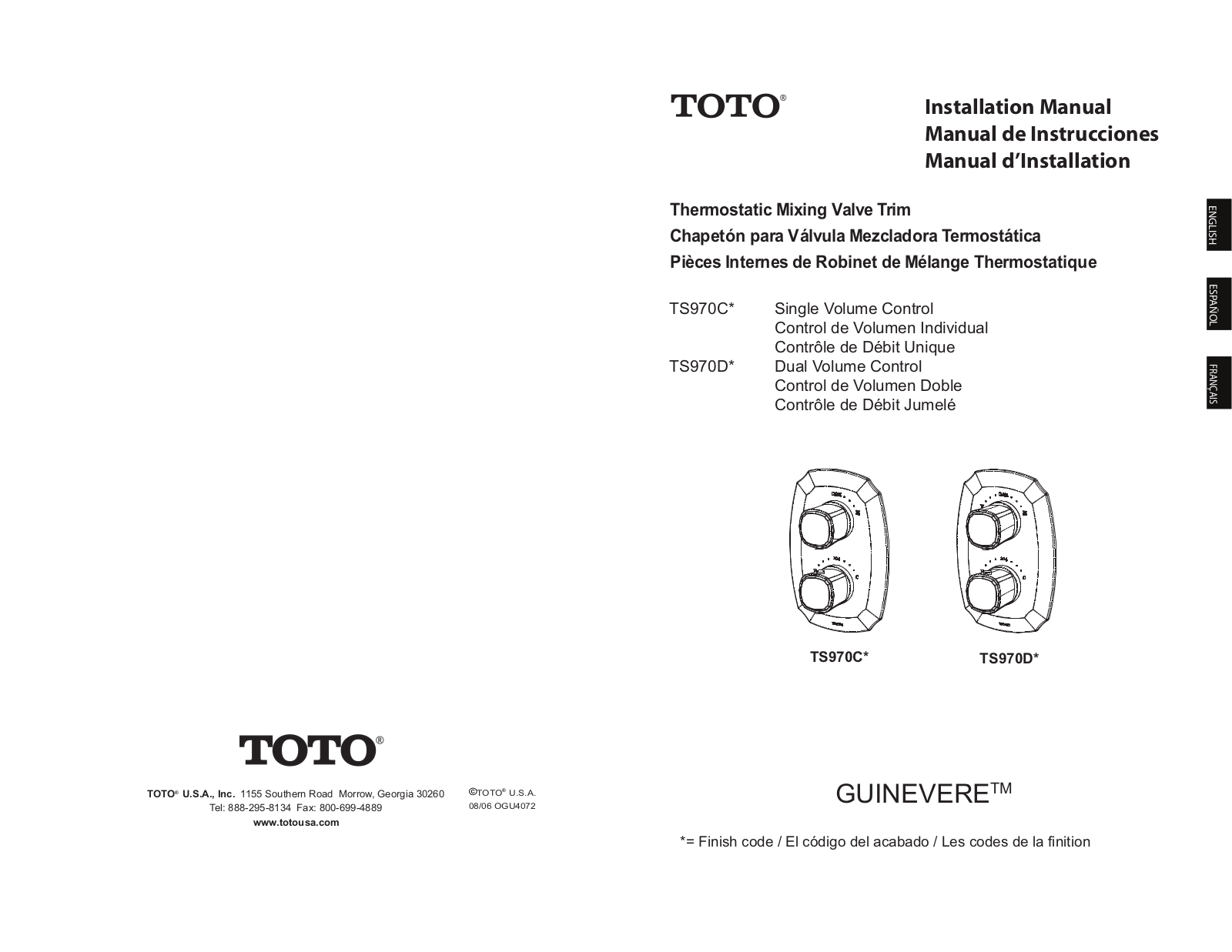 Toto TS970CBN Installation Manual