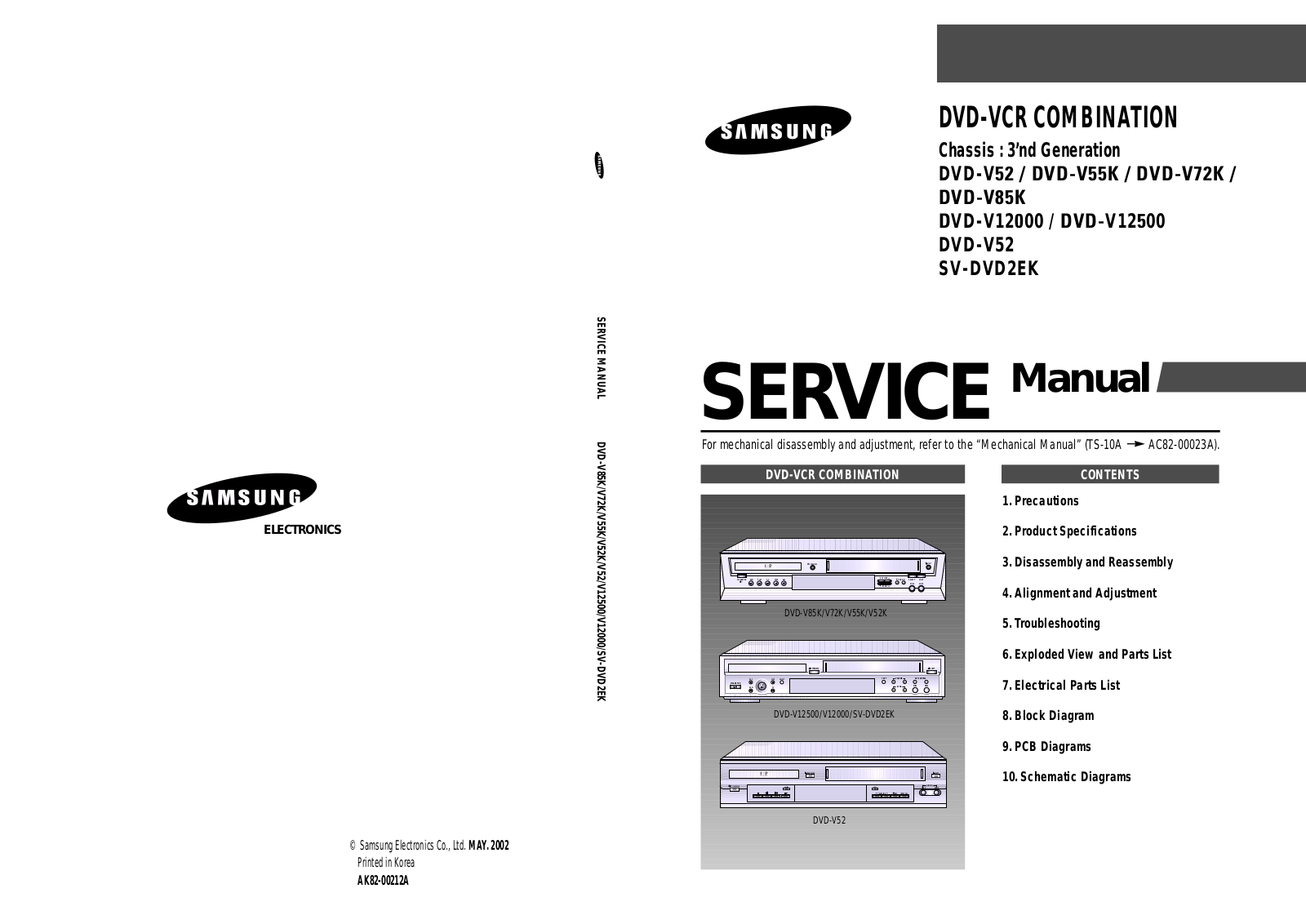 Samsung DVD-V52K, DVD-V55K, DVD-V72K, DVD-V85K, DVD-V12000 Service Manual