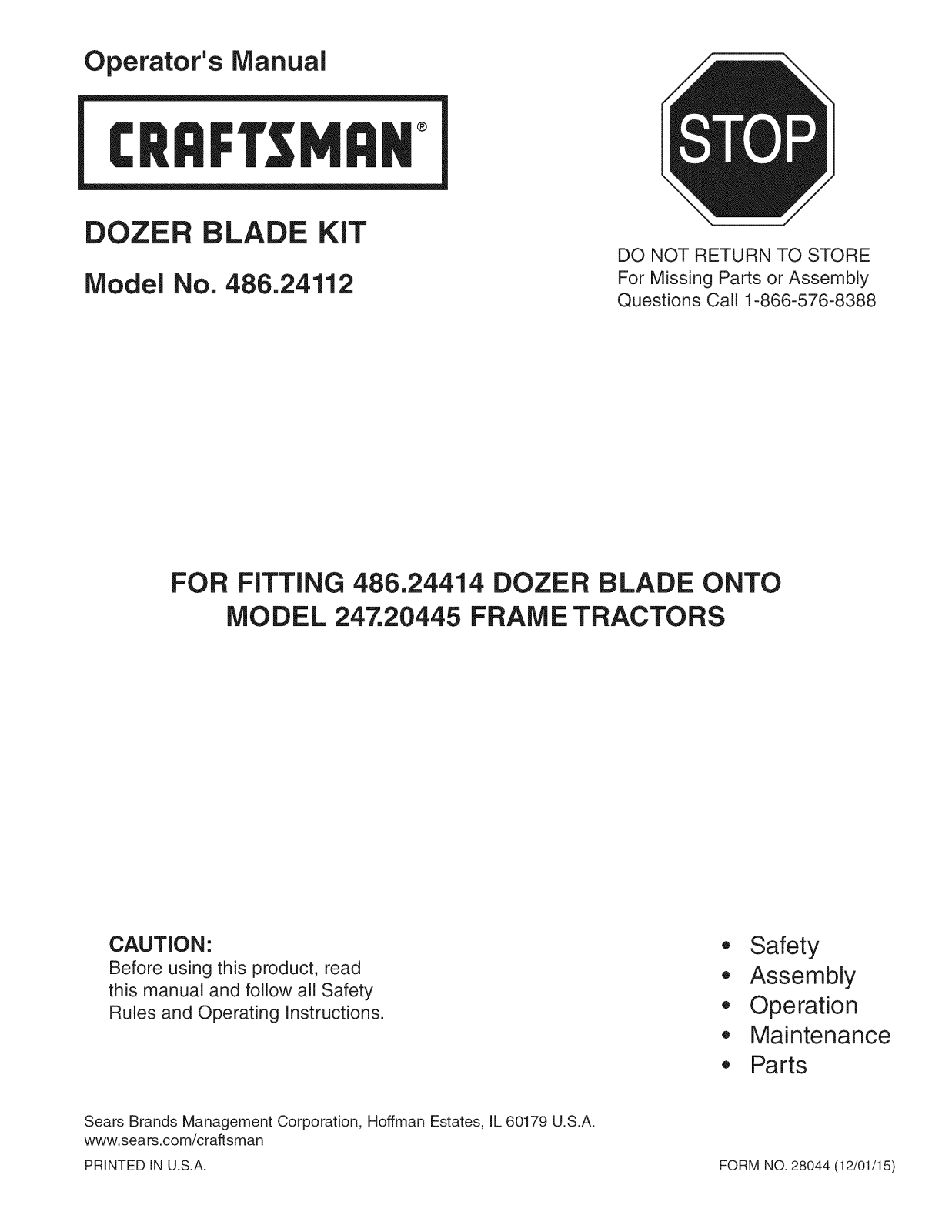 Craftsman 48624414, 48624112 Owner’s Manual