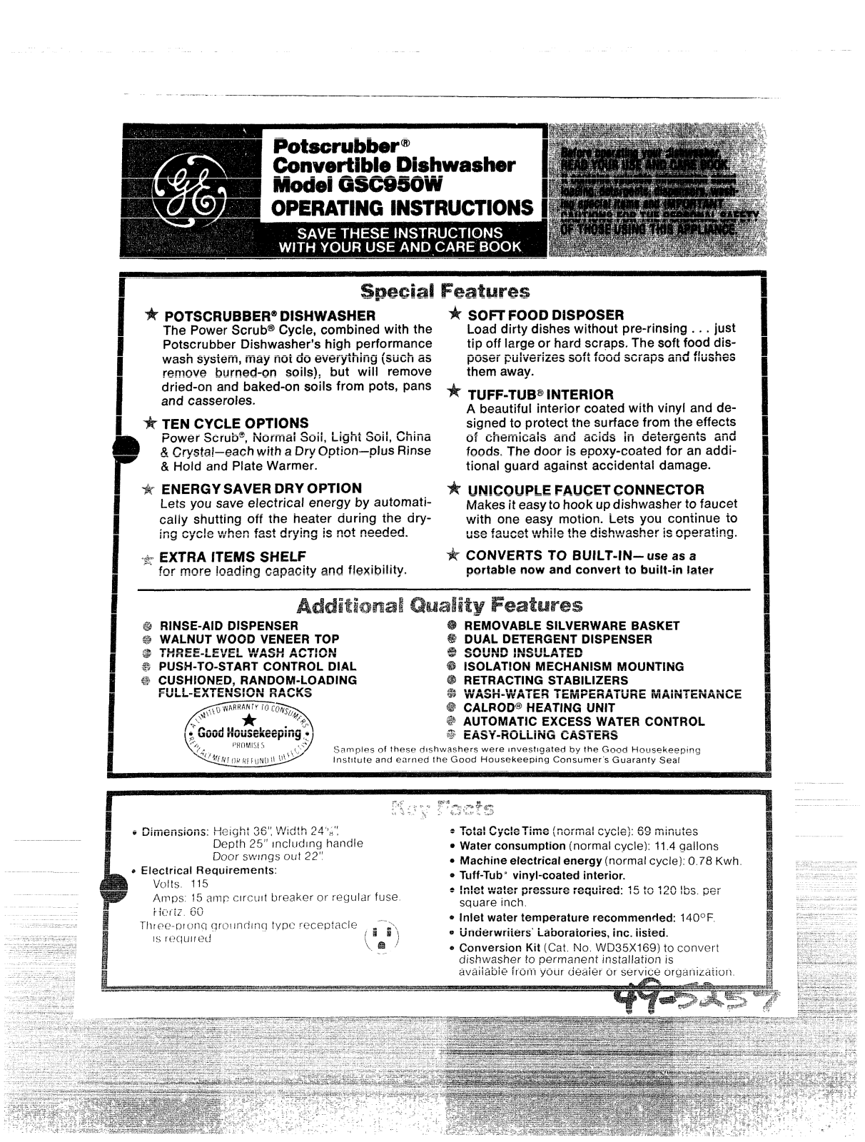 GE GSC950W Operating Instructions - ManualMachine.com