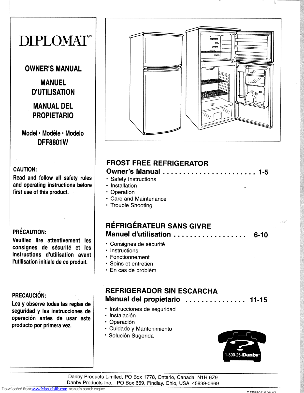 Diplomat DFF8801W Owner's Manual