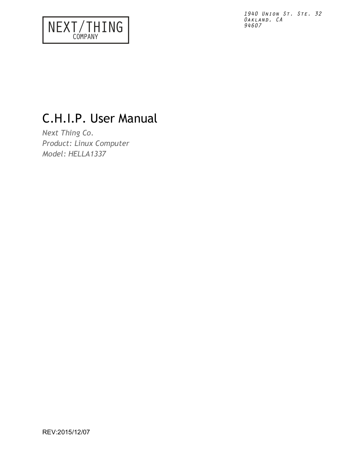 Next Thing HELLA1337 Users manual - ManualMachine.com