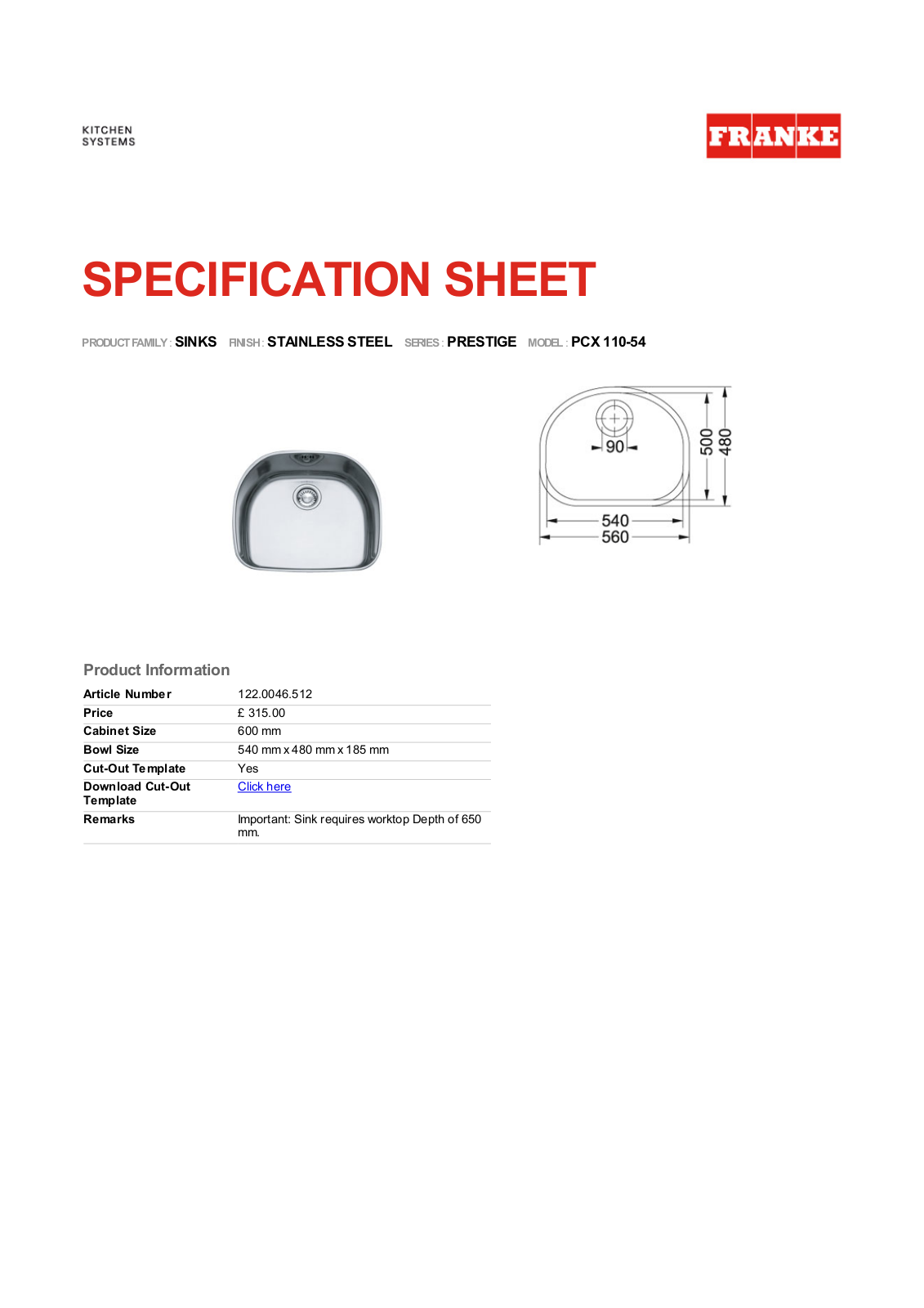 Franke Foodservice PCX 110-54 User Manual