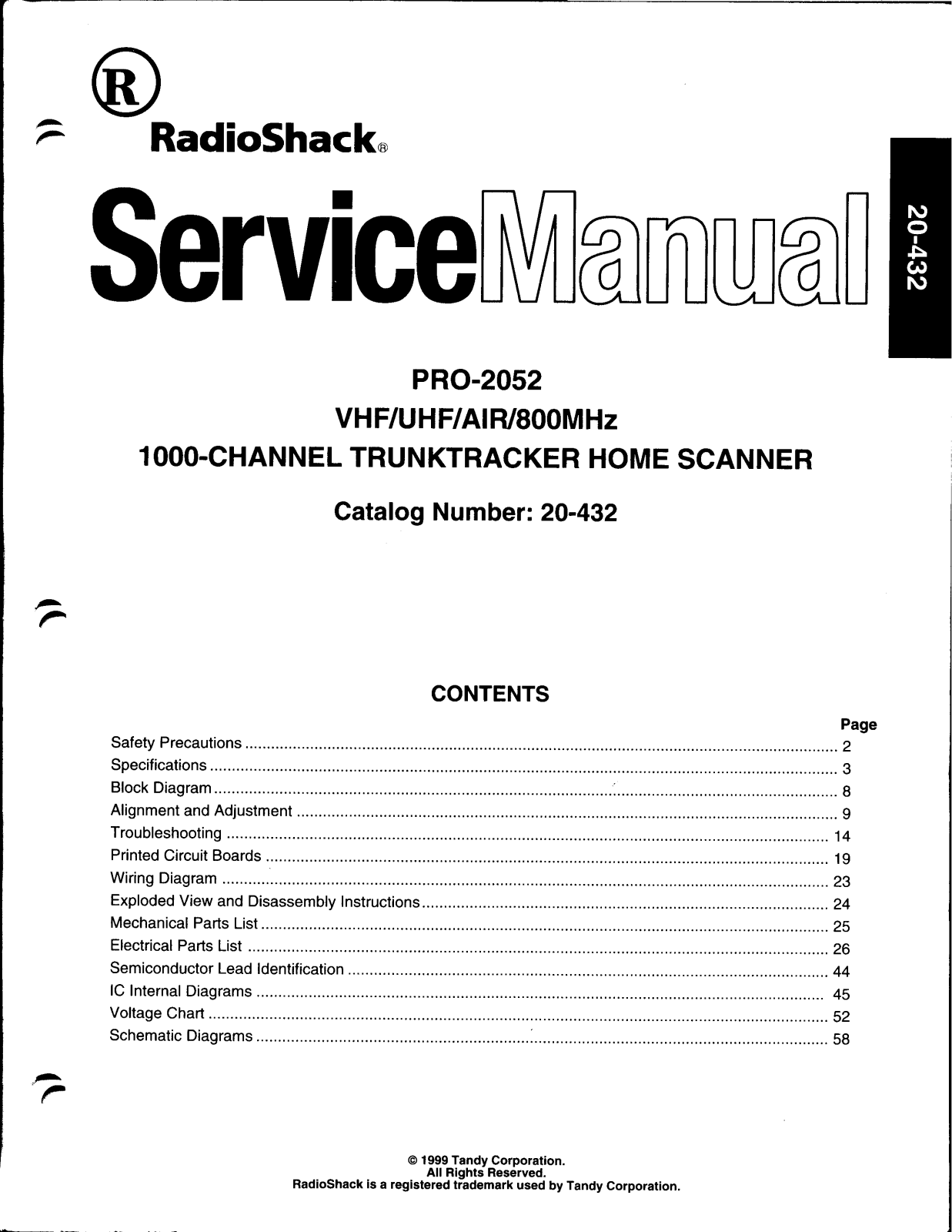 RadioShack PRO-2052 Service Manual