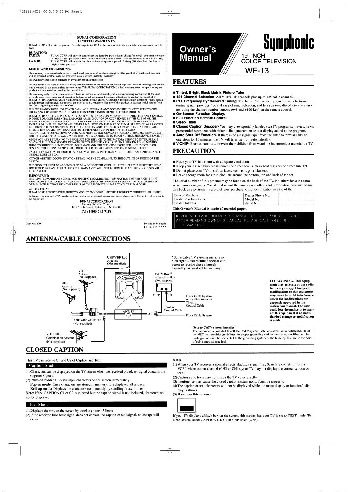 FUNAI WF13, WF13 User Manual