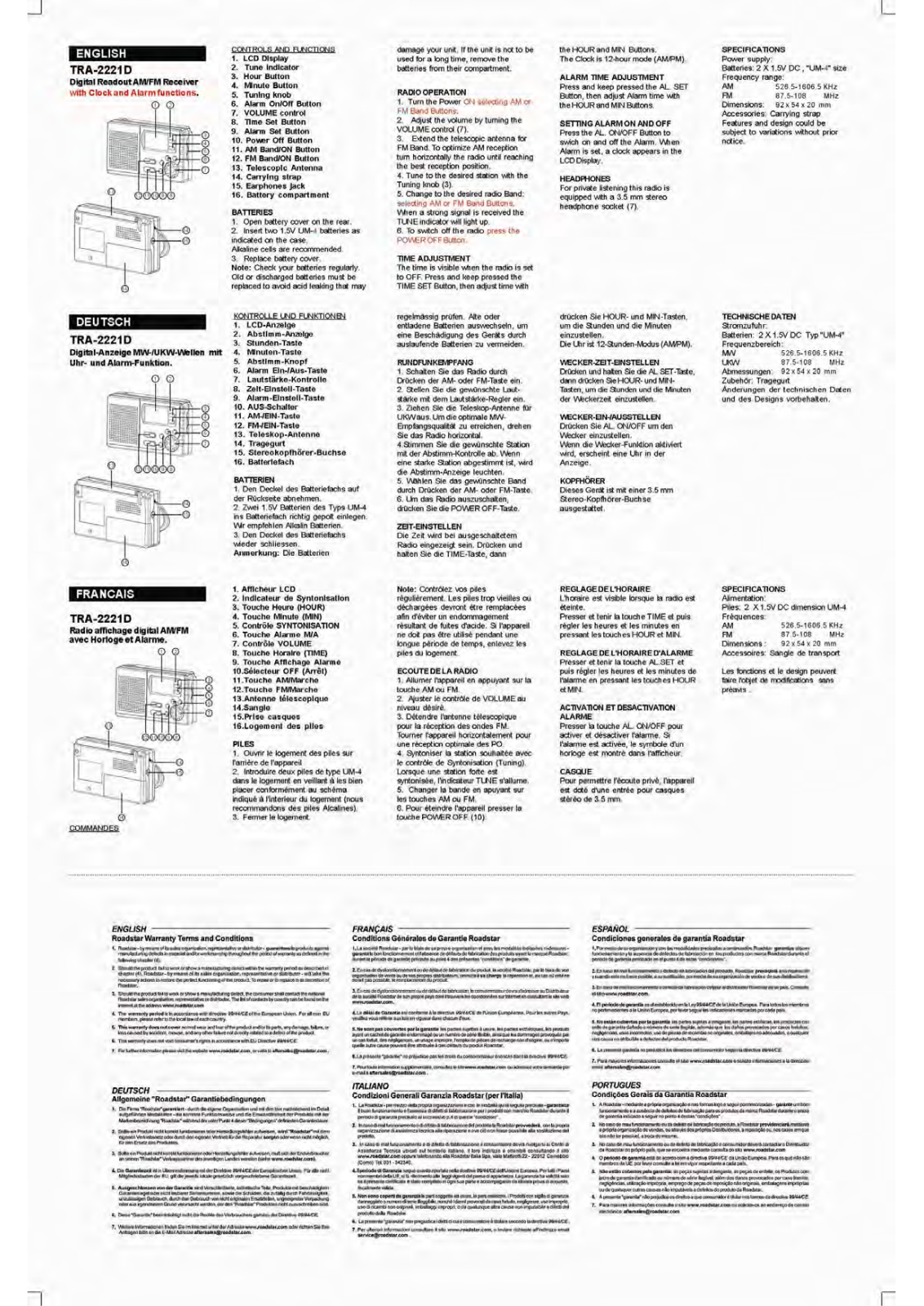 Roadstar TRA-2221D Instruction Manual