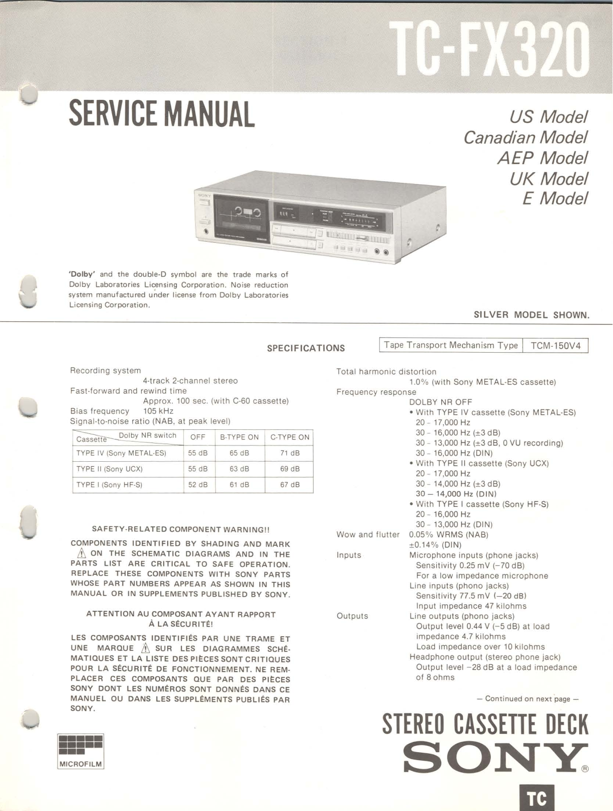 Sony TCFX-320 Service manual