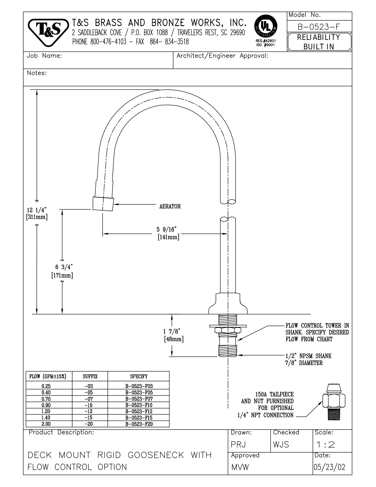T&S Brass B-0523-F User Manual