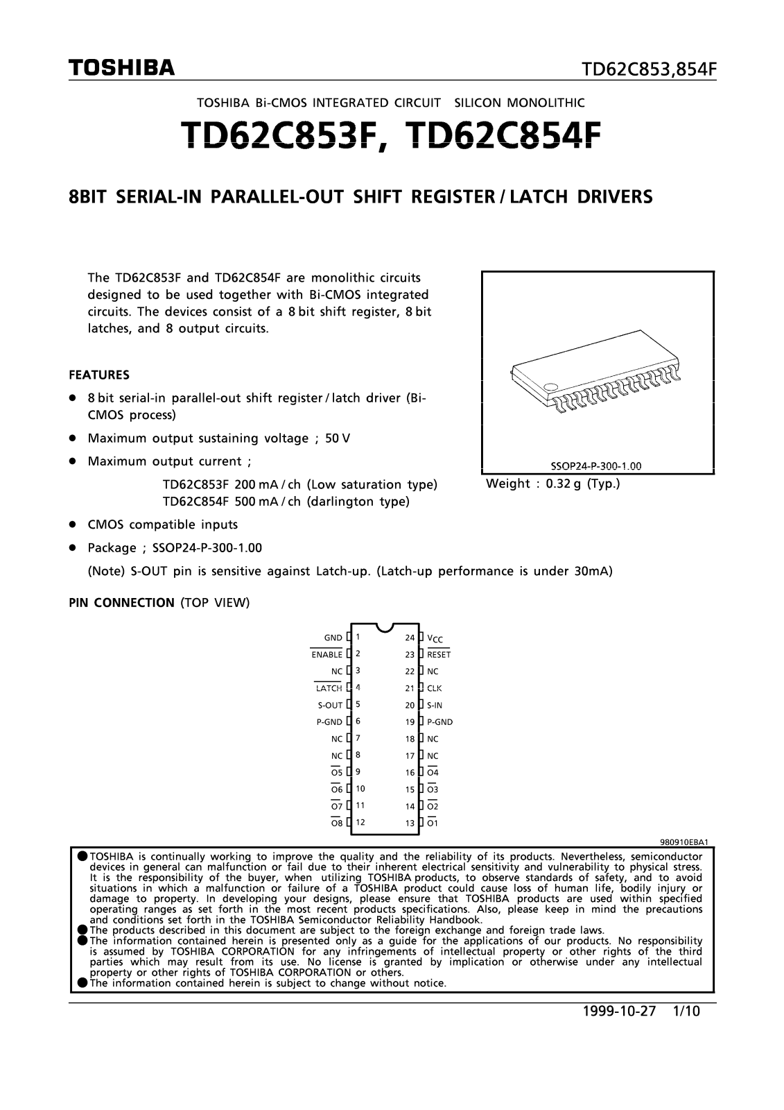 Toshiba TD62C854F, TD62C853F Datasheet