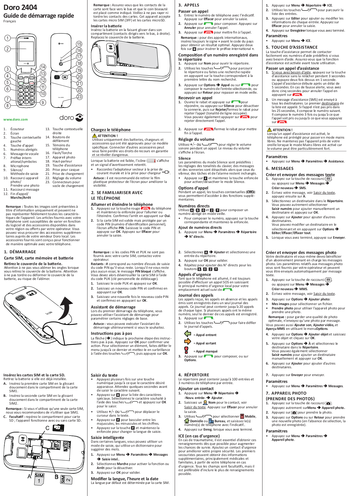 DORO 2404 Guide rapide