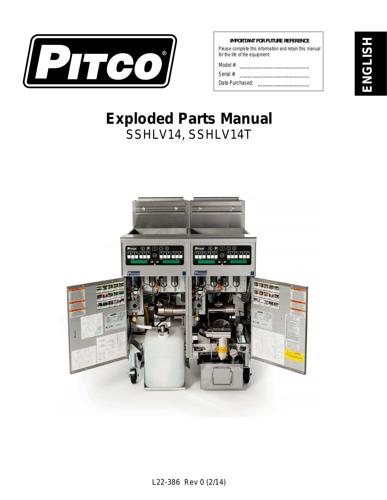 Pitco SSHLV14T Parts List