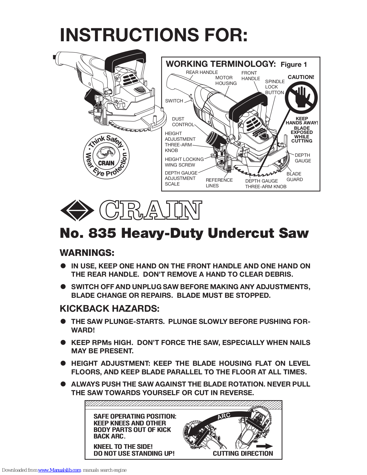 CRAIN 835 Instructions Manual