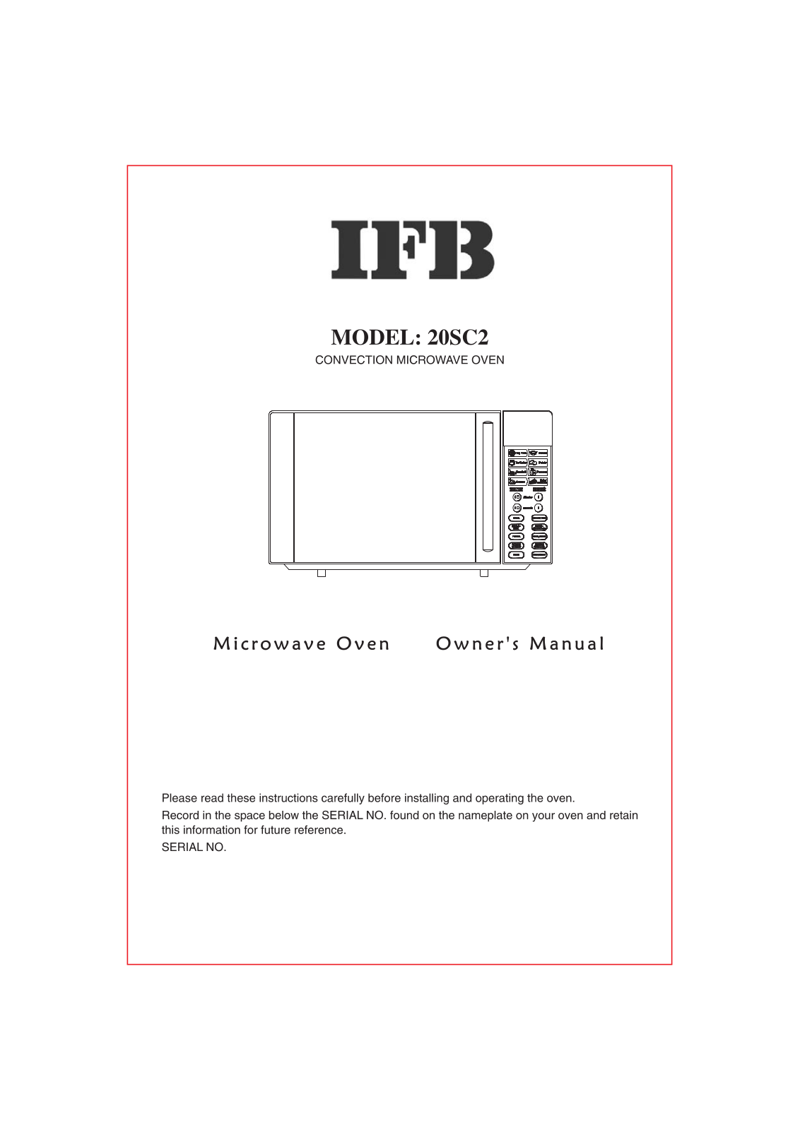 IFB Appliances 20sc2 User Manual