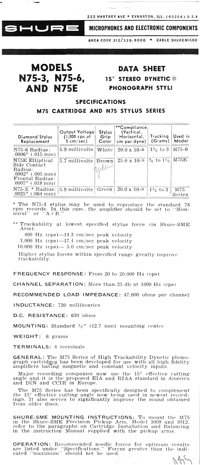 Shure N75-3, N75E User Guide - ManualMachine.com