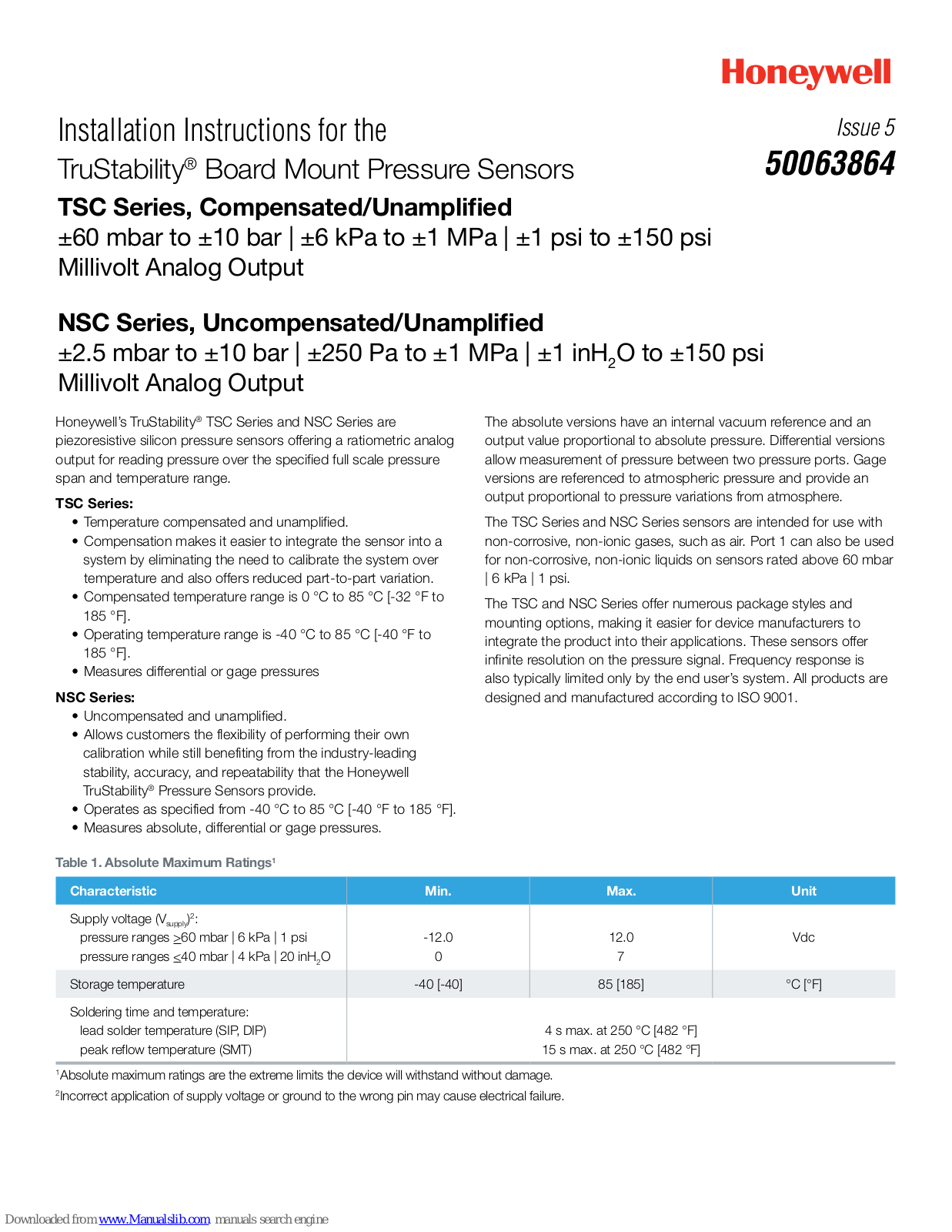 Honeywell TSC, NSC Installation Instructions Manual