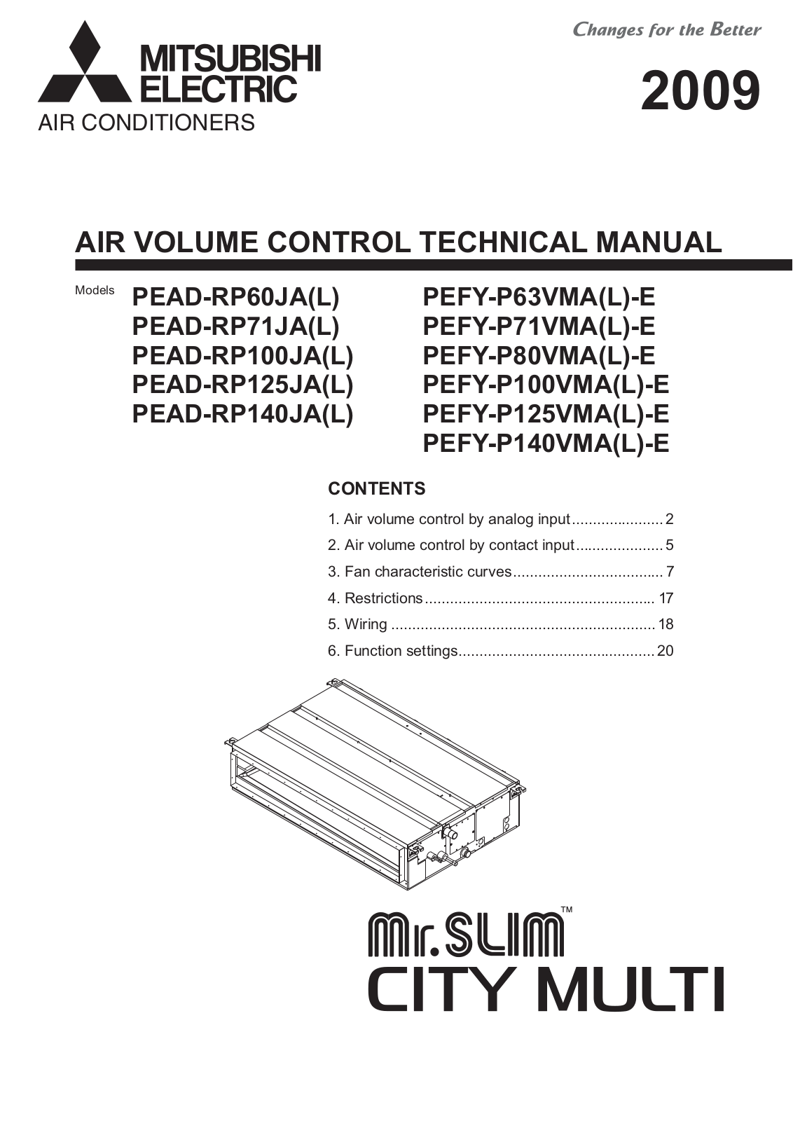 Mitsubishi AIR VOLUME CONTROL, PEAD-RP60JA(L), PEAD-RP71JA(L), PEAD-RP100JA(L), PEAD-RP125JA(L) Technical Guide