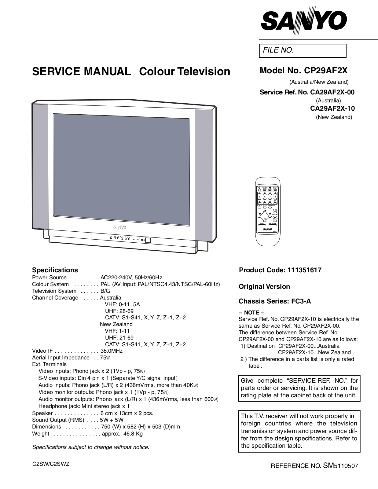 Sanyo CP29AF2X Schematic