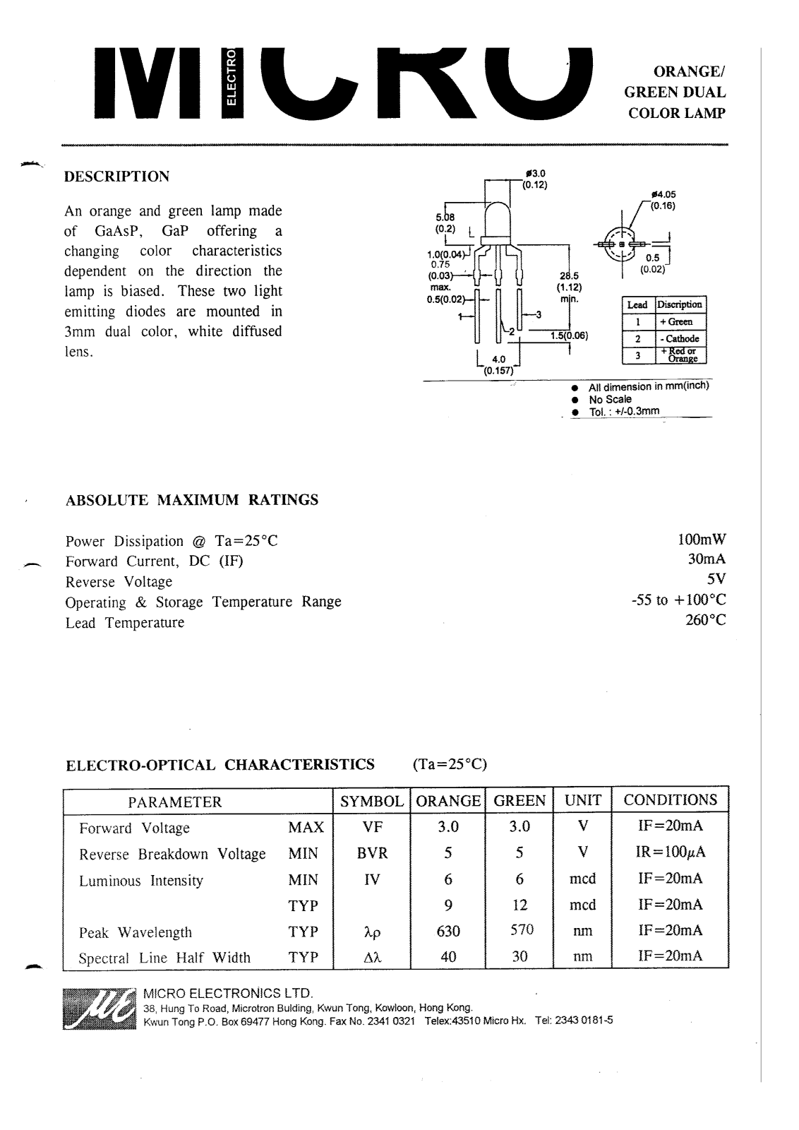 MICRO MOGB39W Datasheet