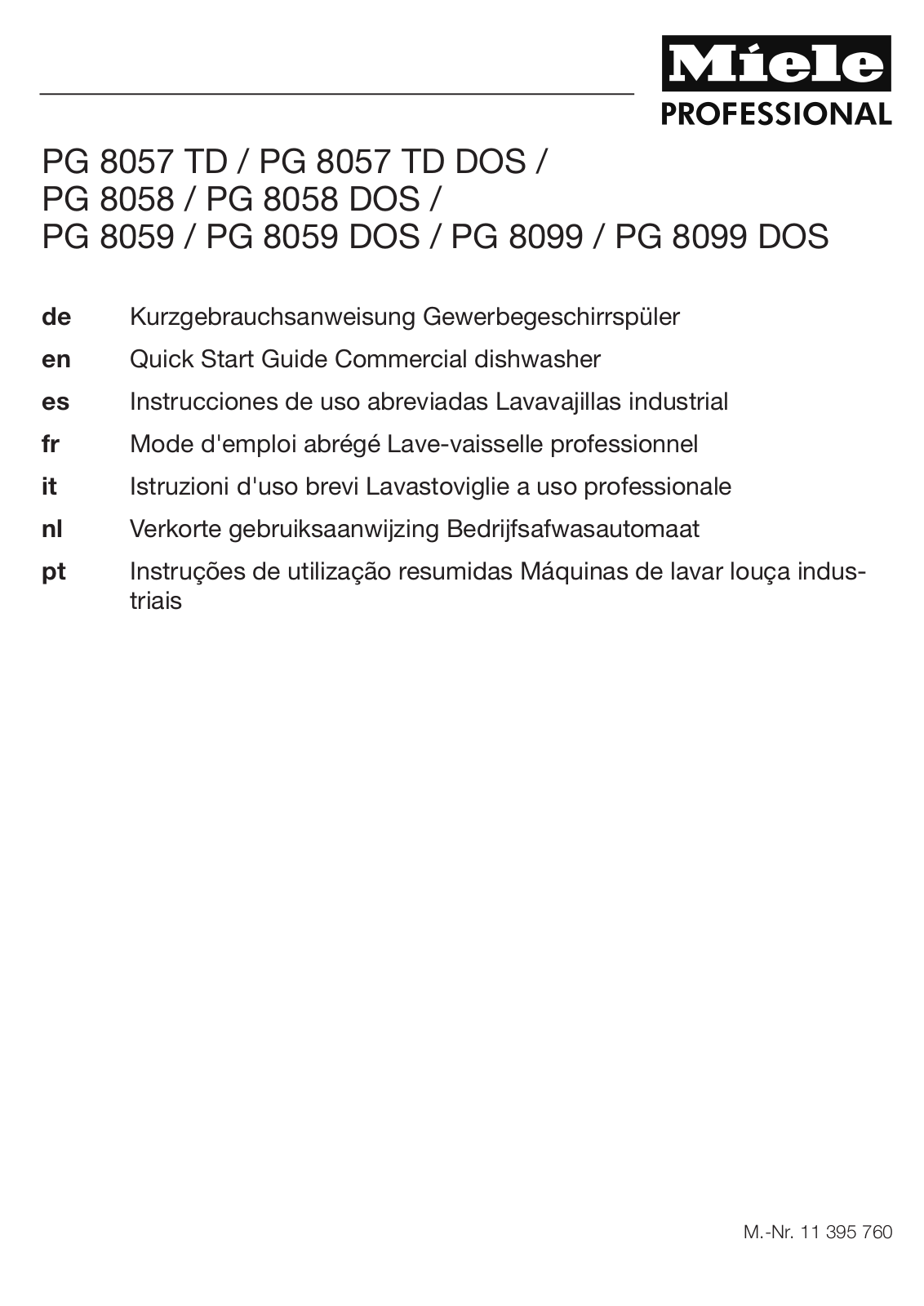 Miele PG 8057 TD, PG 8057 TD DOS, PG 8058, PG 8058 DOS, PG 8059 User Manual