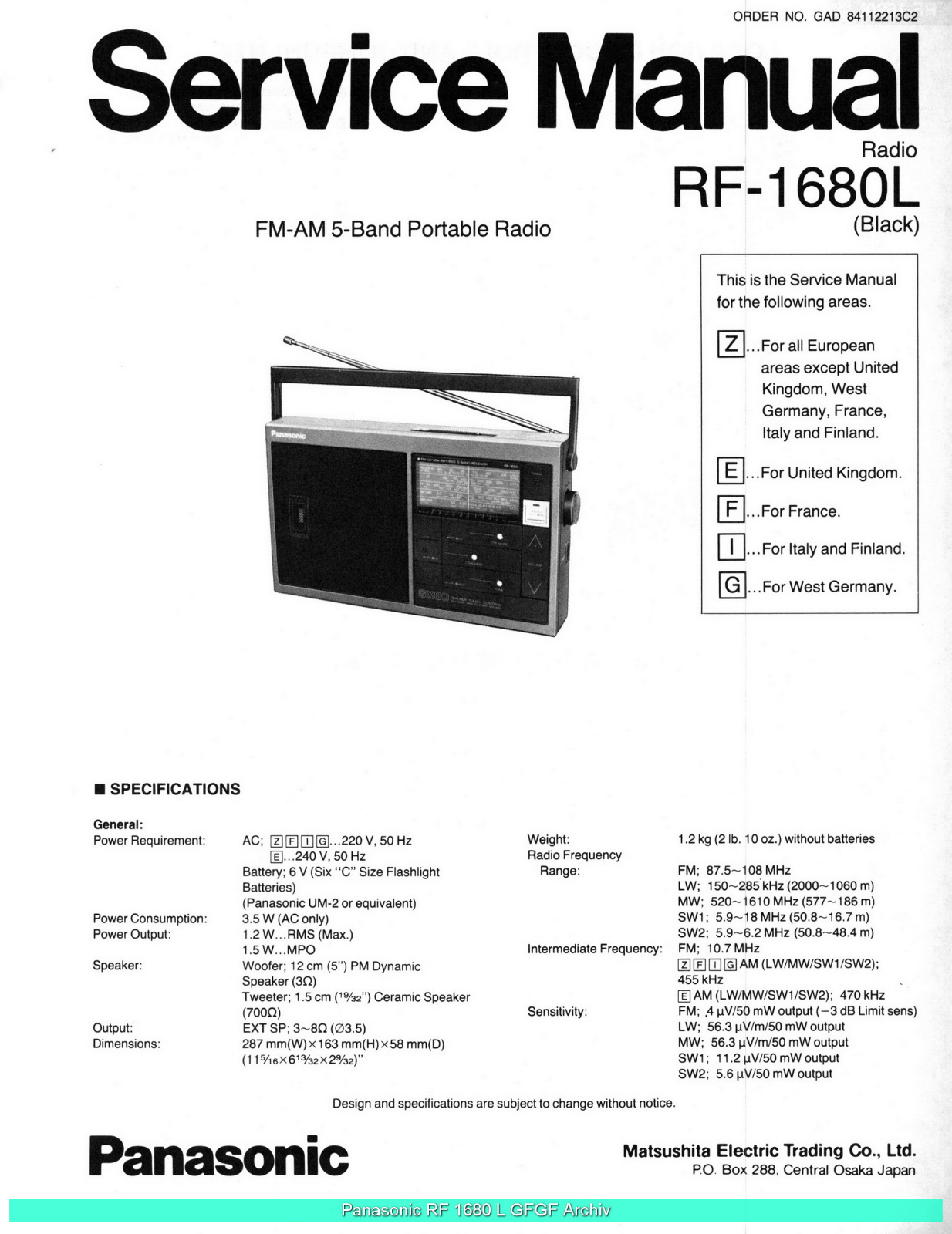 panasonic RF1680L Service Manual