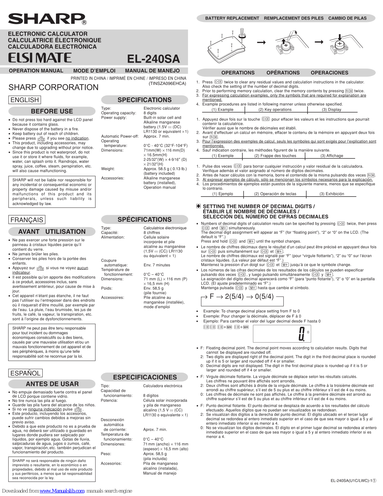 Sharp Esi Mate EL-240SA Operation Manual - ManualMachine.com