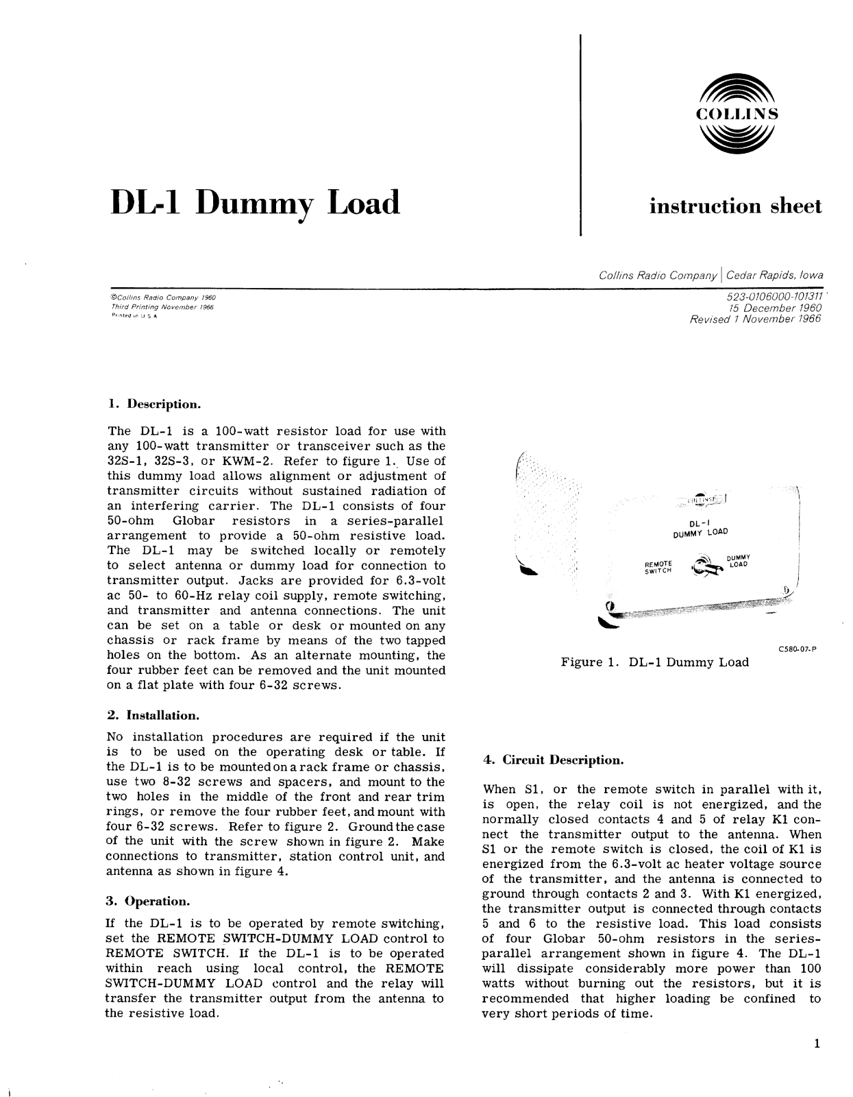 Collins Telecommunications DL-1 Service manual