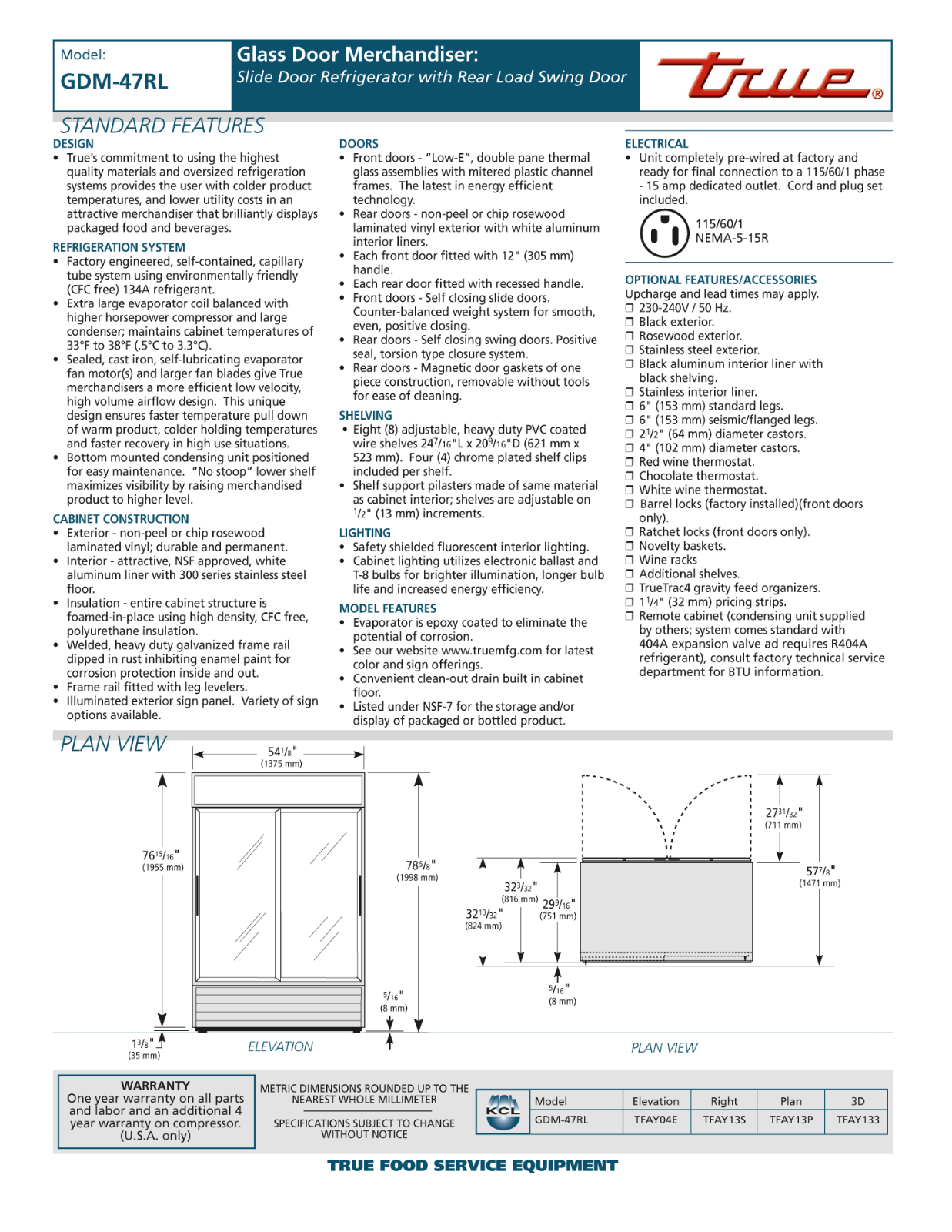 True GDM-47RL User Manual