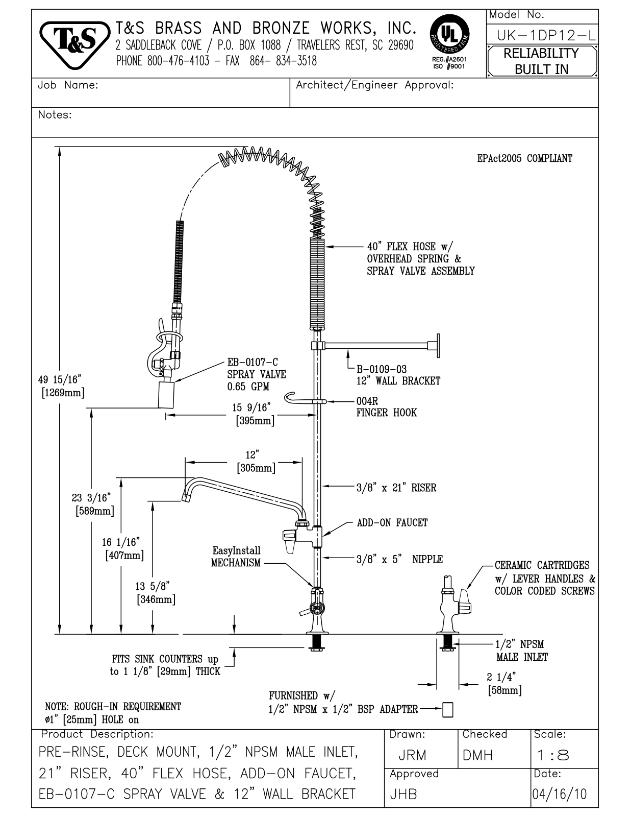 T&S Brass UK-1DP12-L User Manual