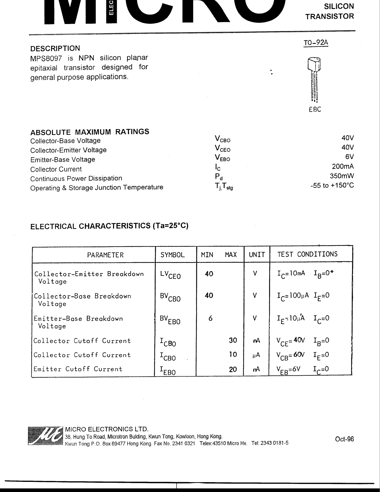 MICRO MPS8097 Datasheet