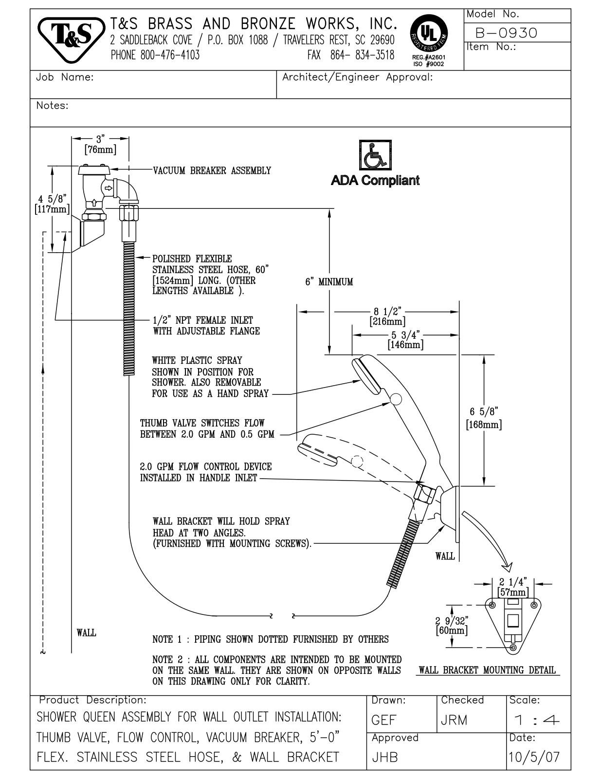 T&S Brass B-0930 User Manual