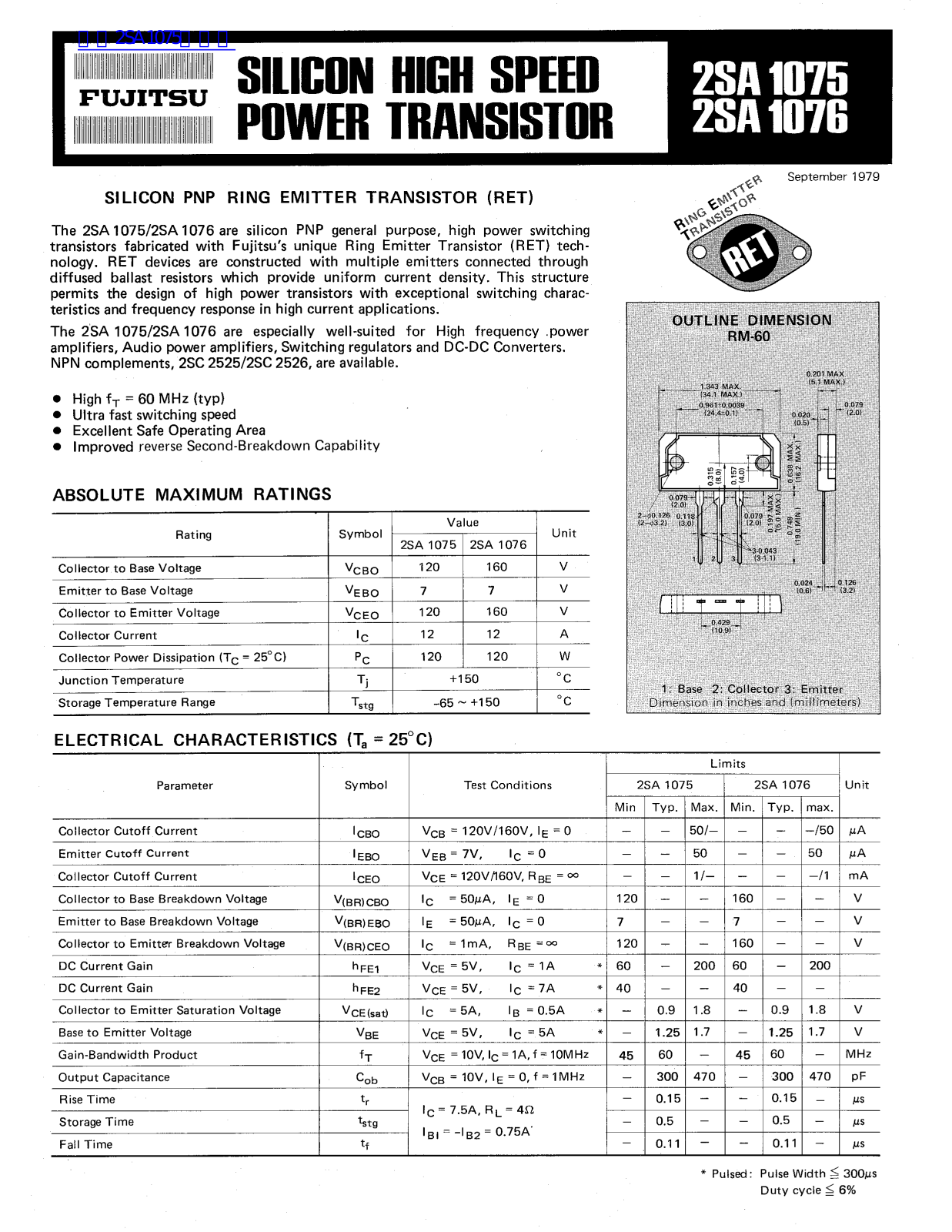 FUJITSU 2SA1075, 2SA1076 Service Manual
