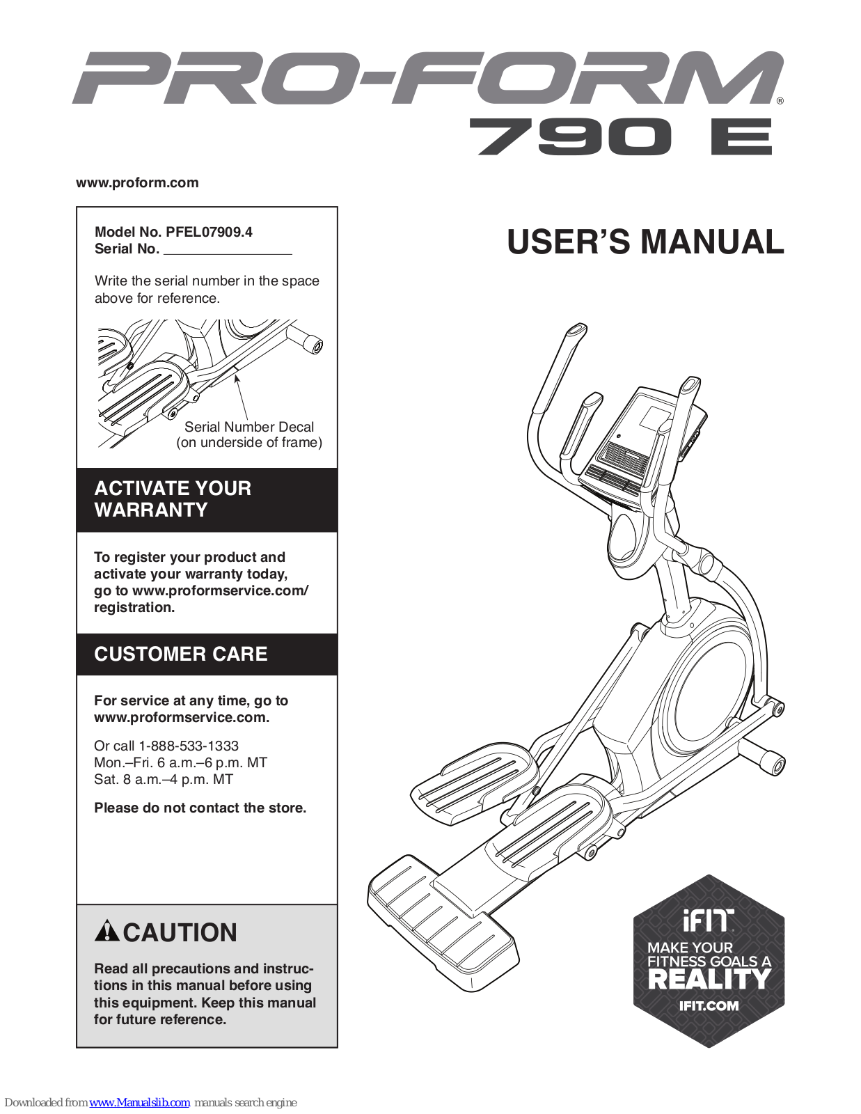 Pro-Form 790e Elliptical, 790 e, PFEL07909.4 User Manual