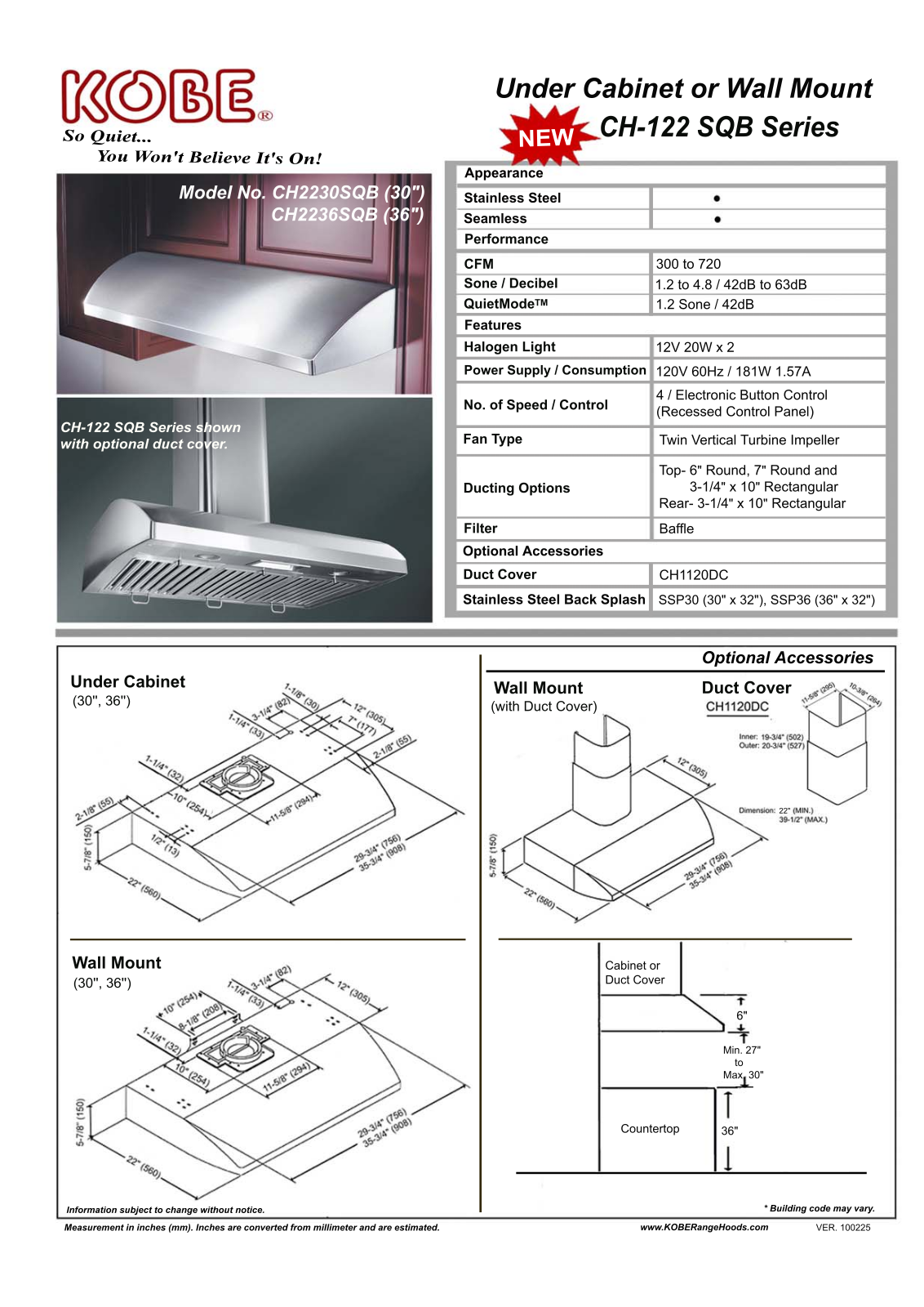 Kobe CH2236SQBCH1120DC Specifications