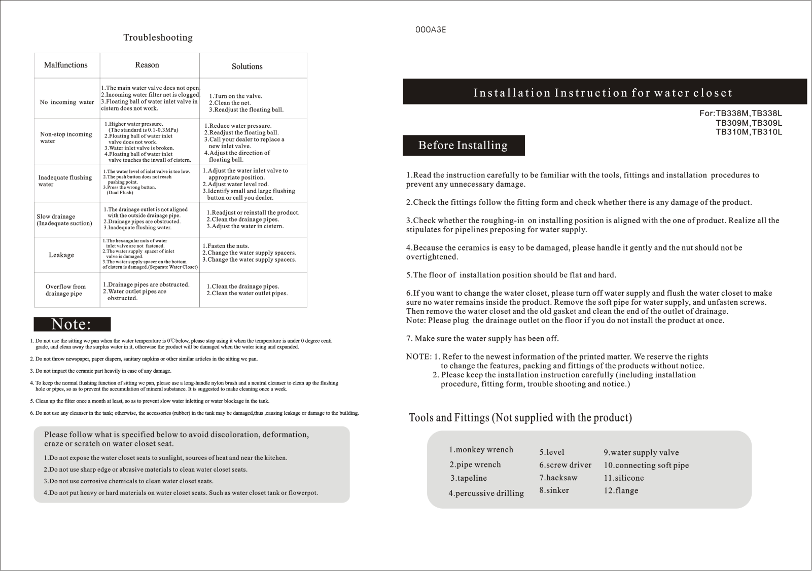 Eago TB352 Installation Manual