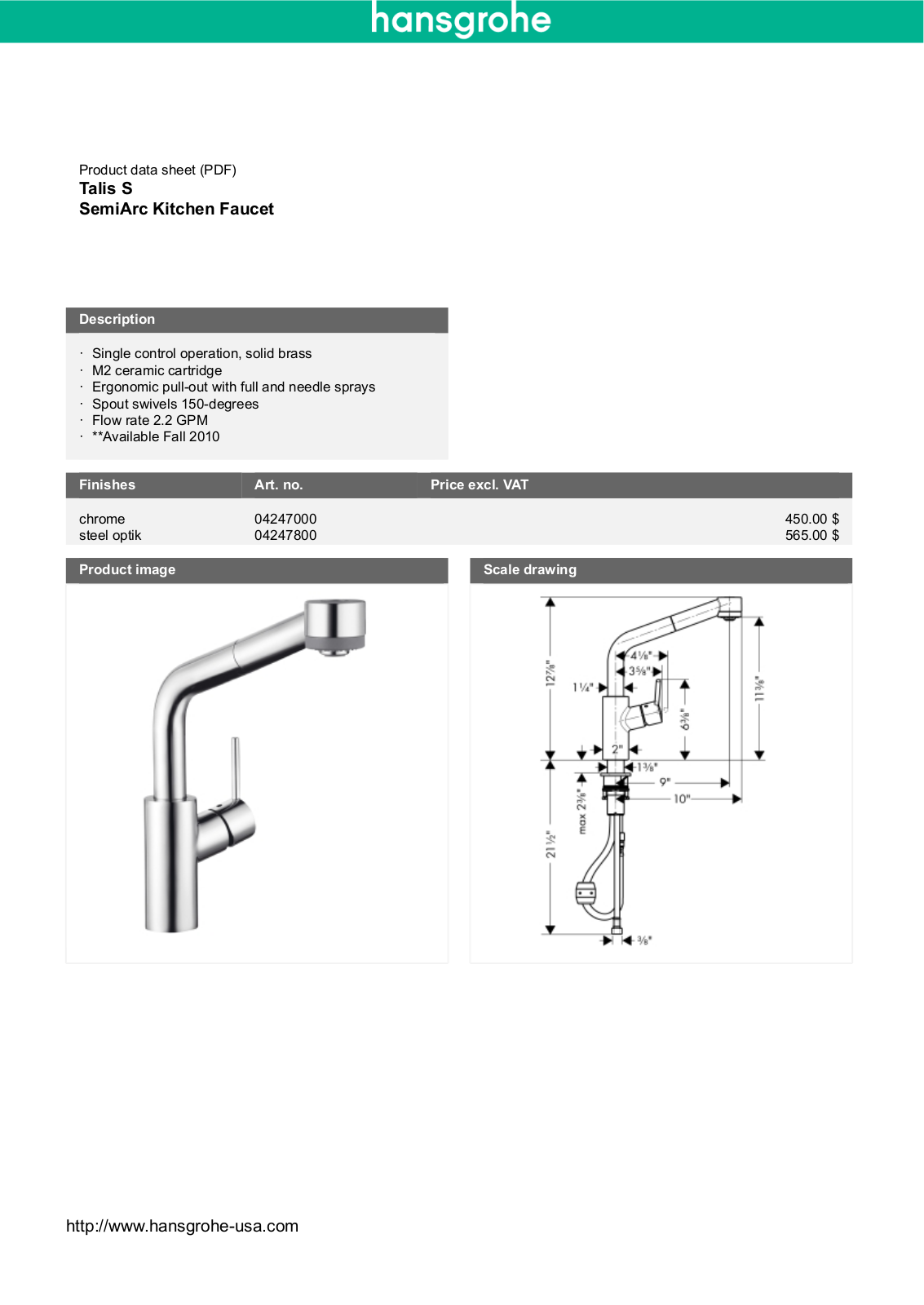 Hansgrohe 04247800 Dimensions