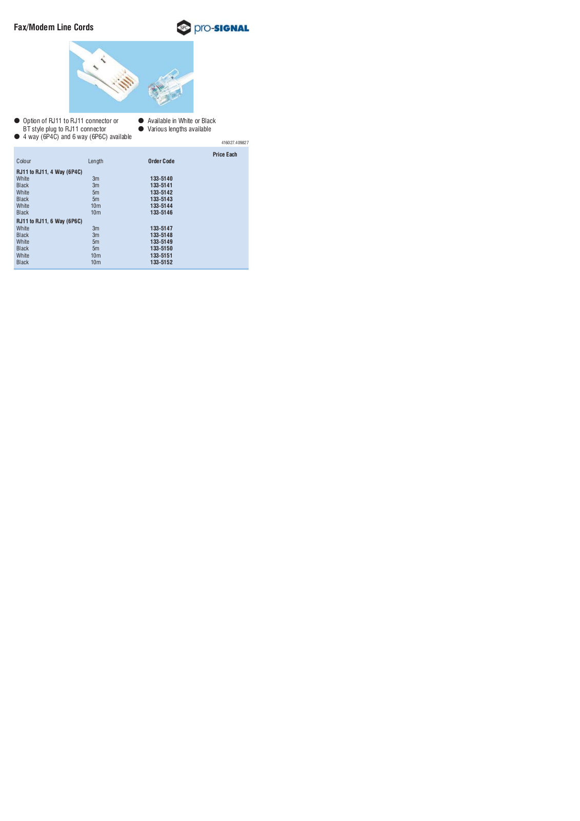 Pro-Signal RJ11 Technical data