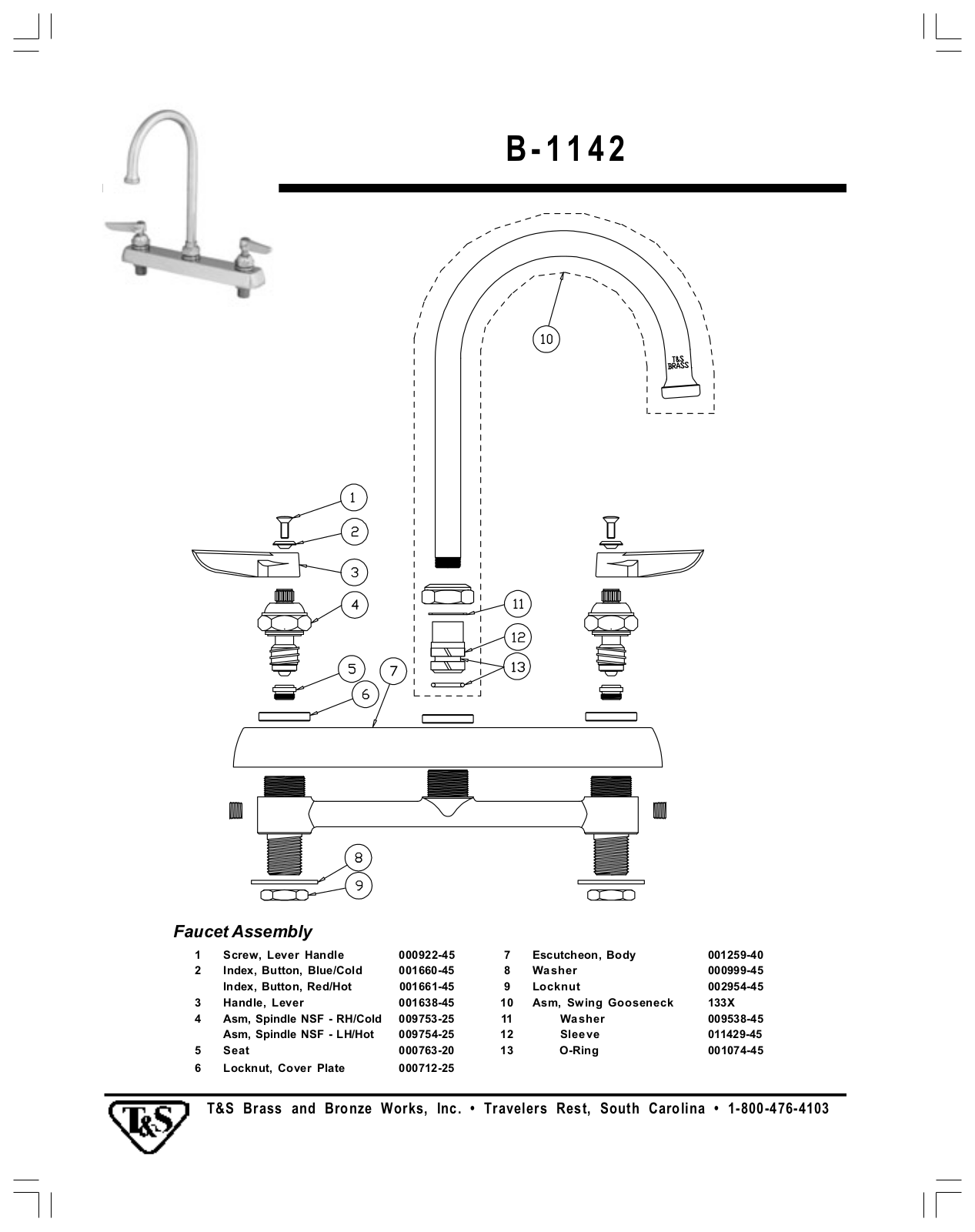 T & S Brass & Bronze Works B-1142 Part Manual