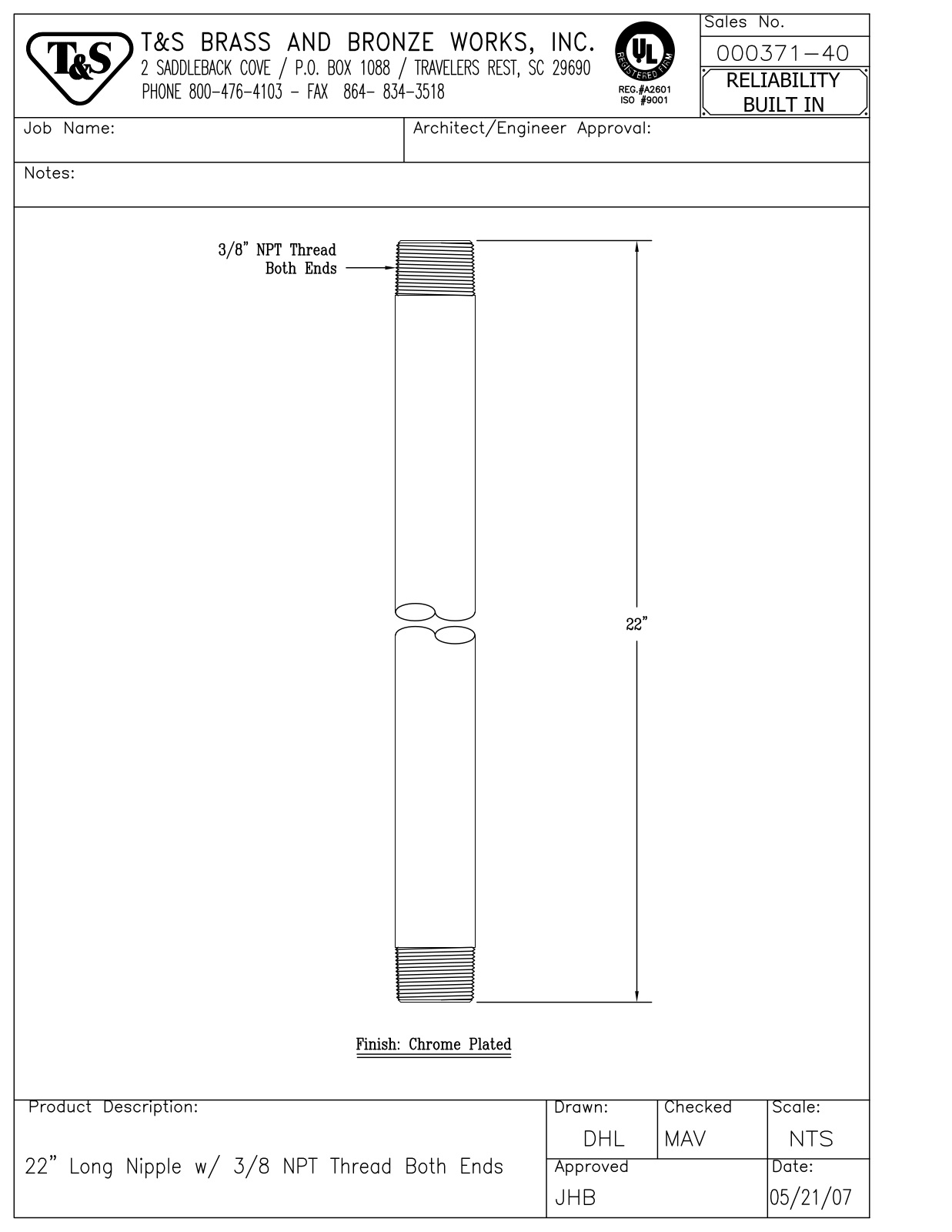 T&S Brass 000371-40 User Manual