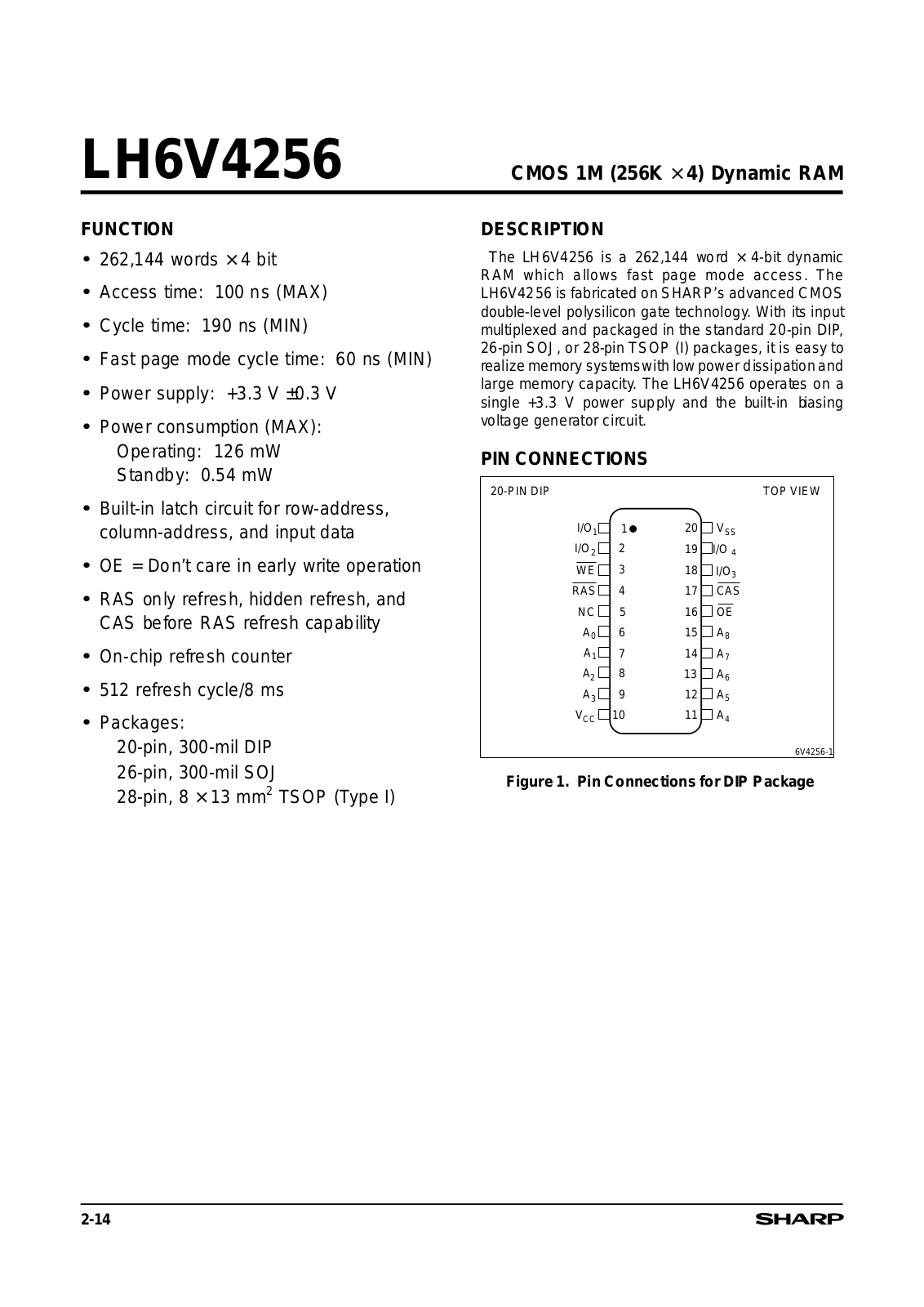 Sharp LH6V4256T-10, LH6V4256D-10, LH6V4256K-10 Datasheet